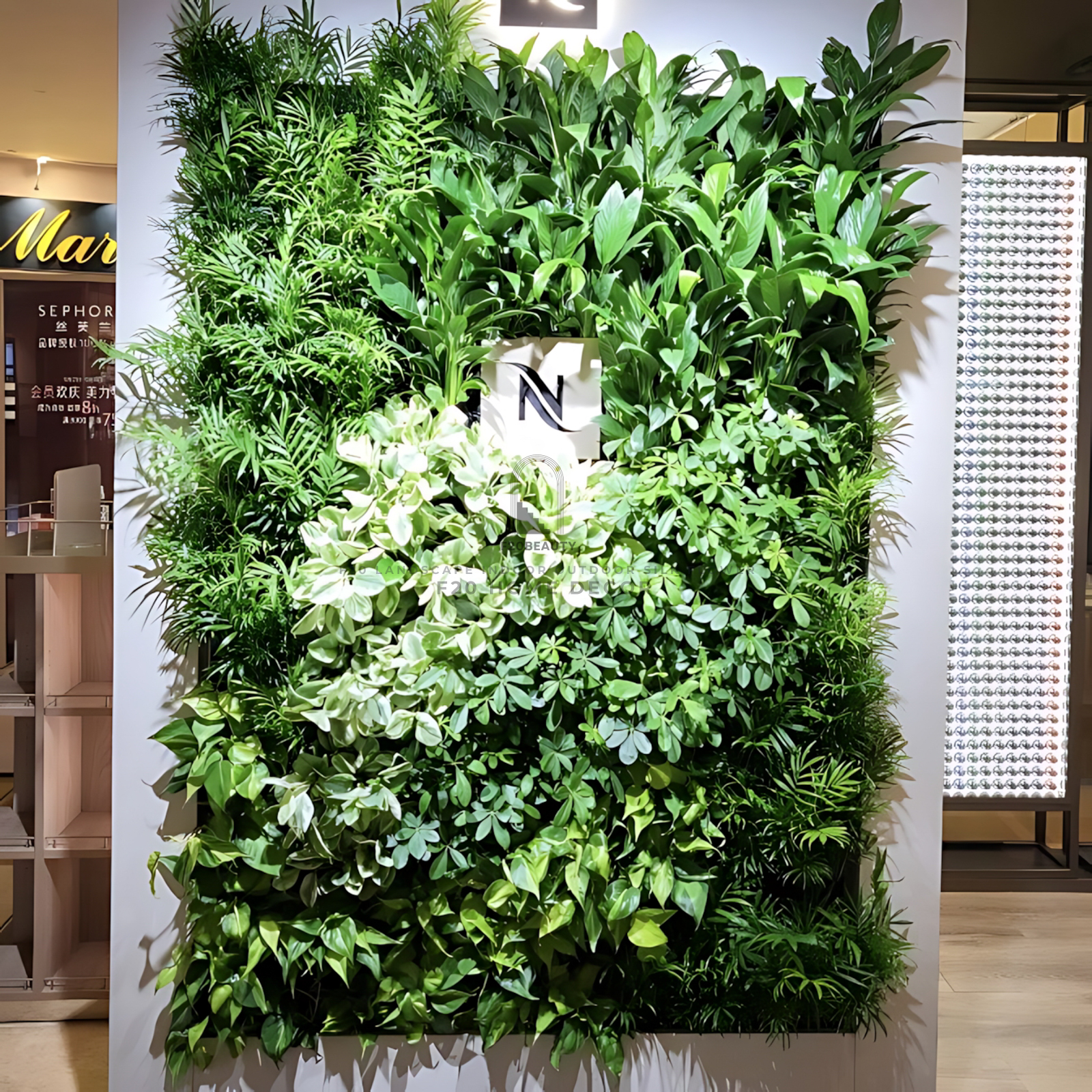 HÌnh ảnh chi tiết tường cây giả trang trí quán cafe