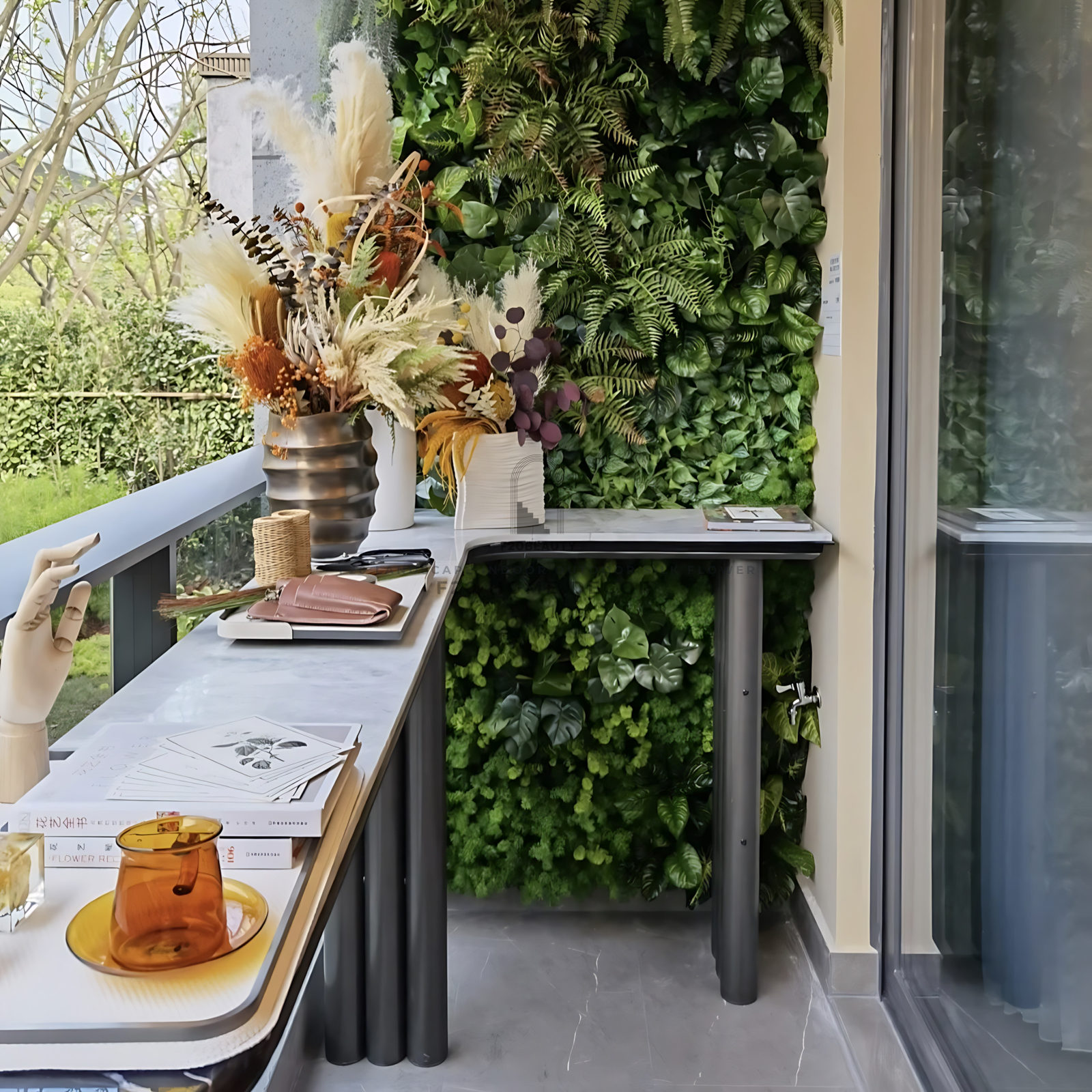 Tường cây giả trang trí vách ban công