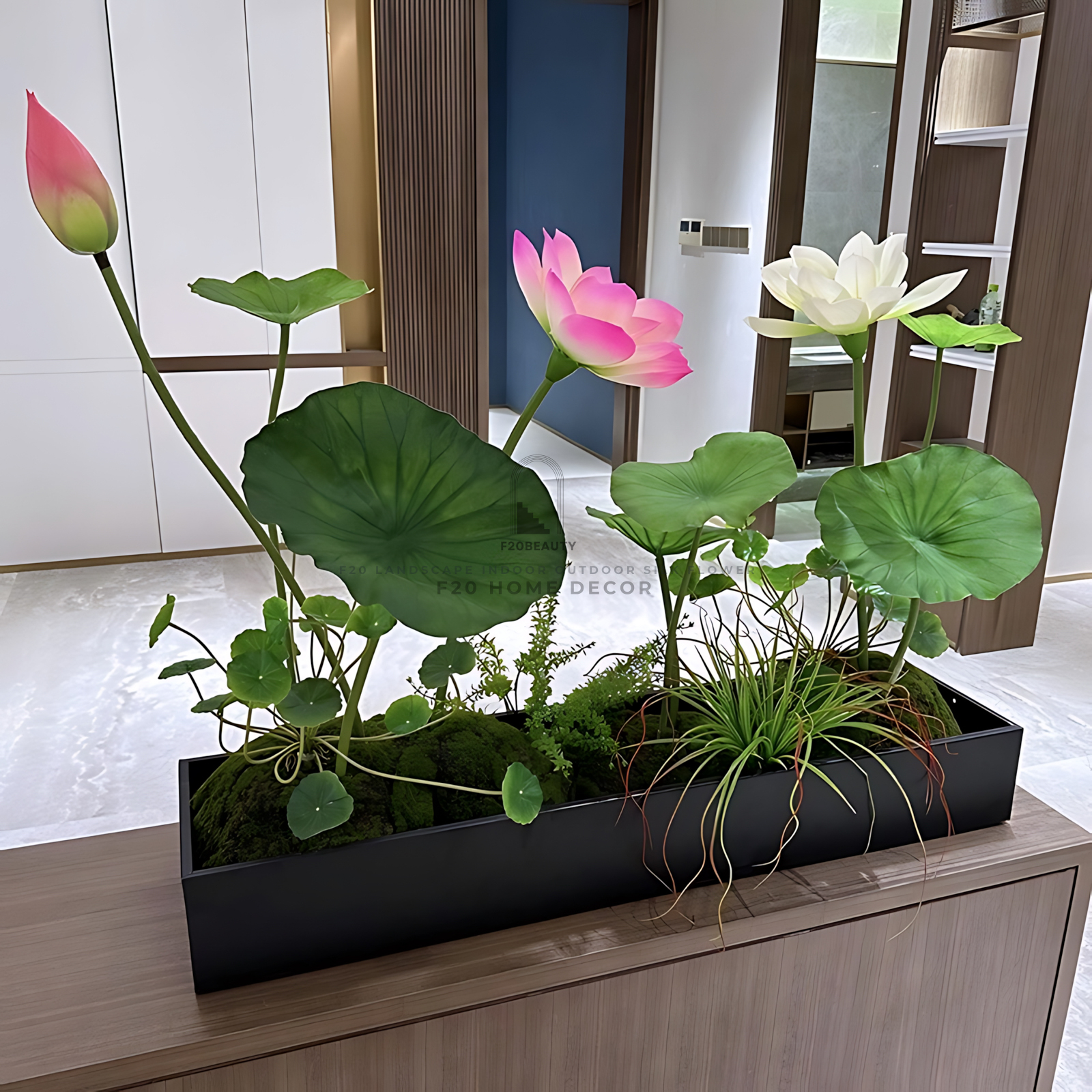 Bồn cây hoa sen giả trang trí cửa hàng điểm nhấn cho phong cách cửa hàng của bạn
