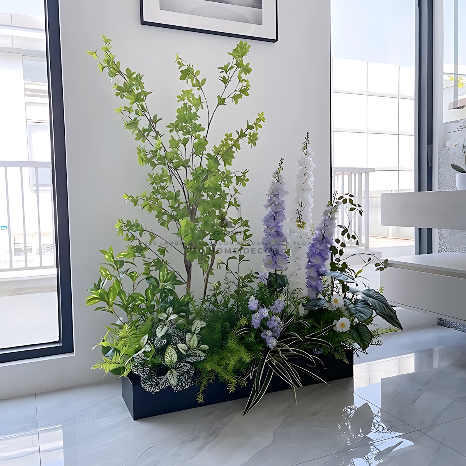 Hộp cây giả trang trí cầu thang văn phòng sang trọng và sáng tạo