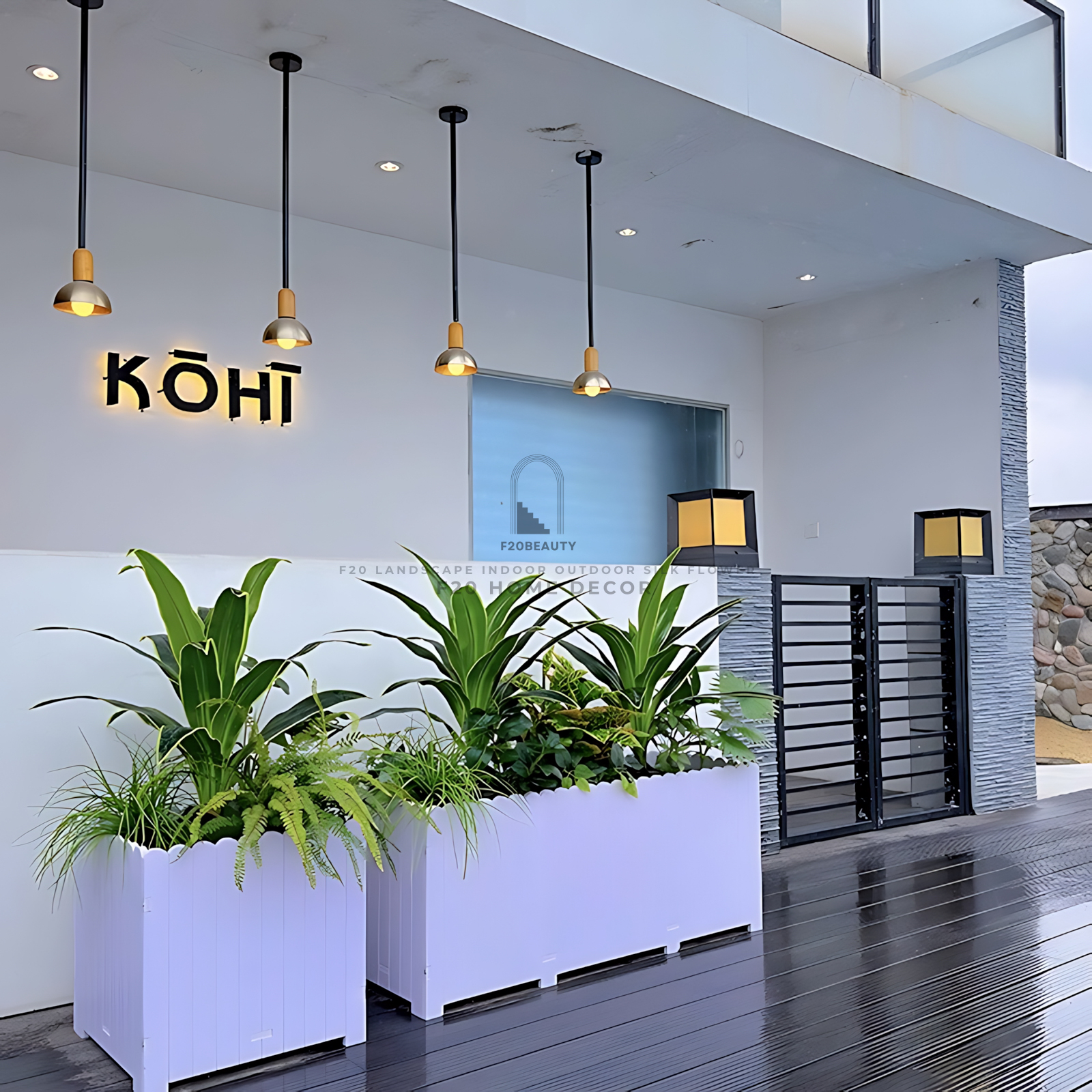 Hộp cây giả trang trí nhà hàng, khách sạn phong cách nhiệt đới thể hiện sự sang trọng và sống động
