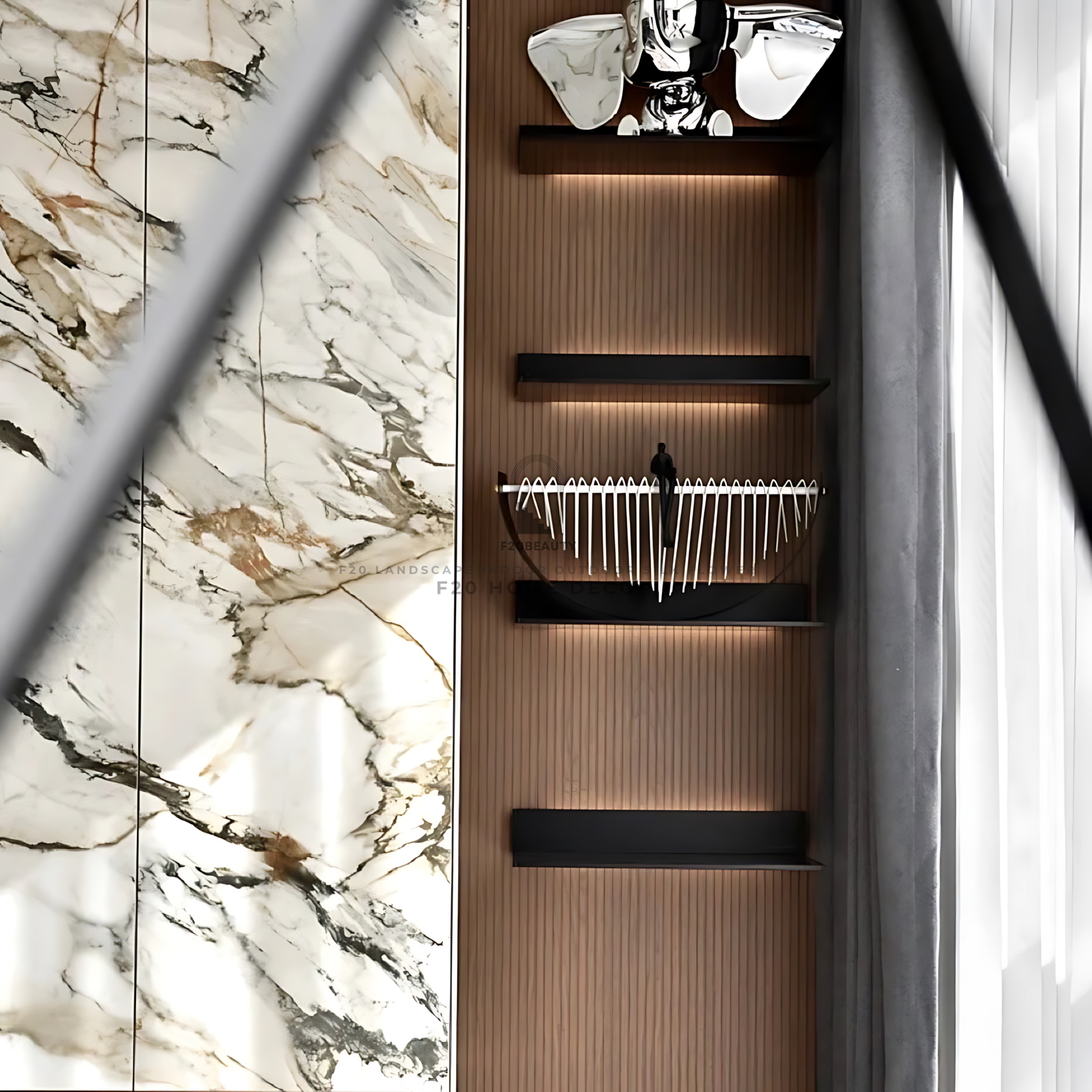 Tượng nghệ thuật cậu bé ngồi trên cây cầu mang phong cách hiện đại trong trang trí nội thất