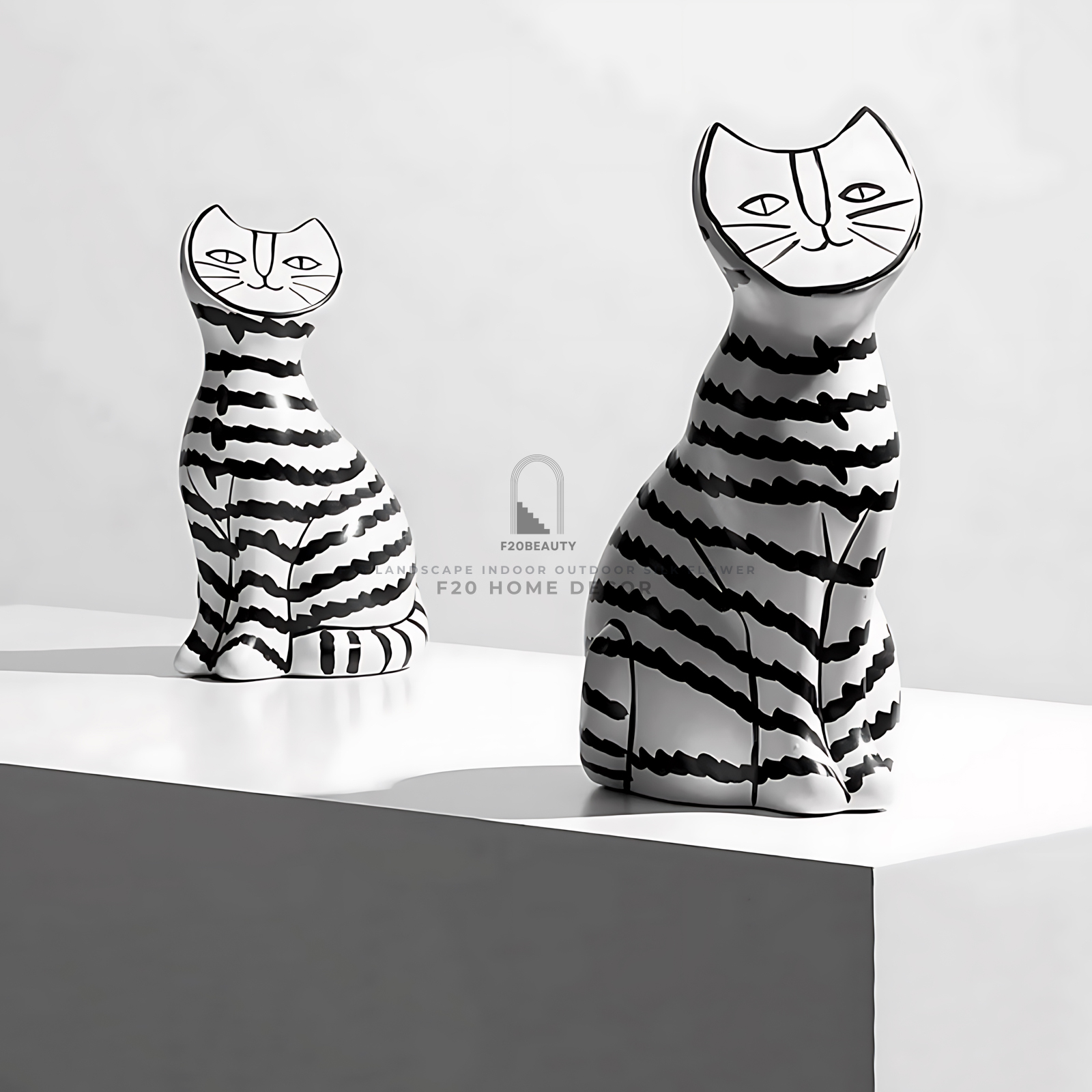 Tượng nghệ thuật mèo trắng sọc đen Adalicia
