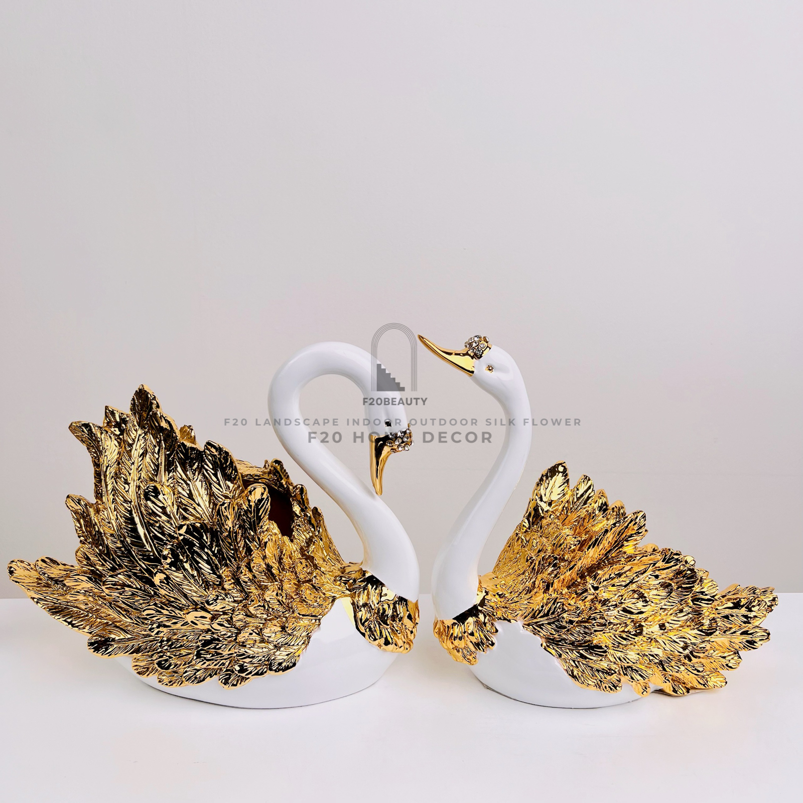 Tượng cặp thiên nga Swan Royal bạch kim