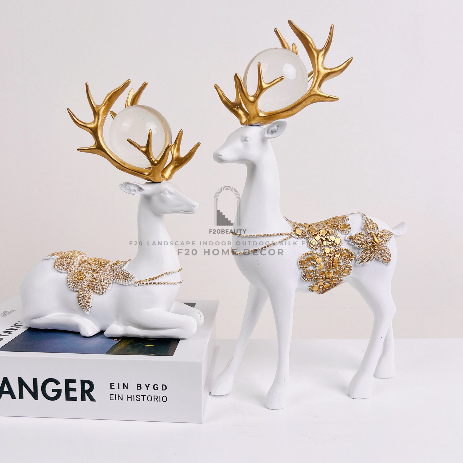 Tượng hươu trắng đính châu