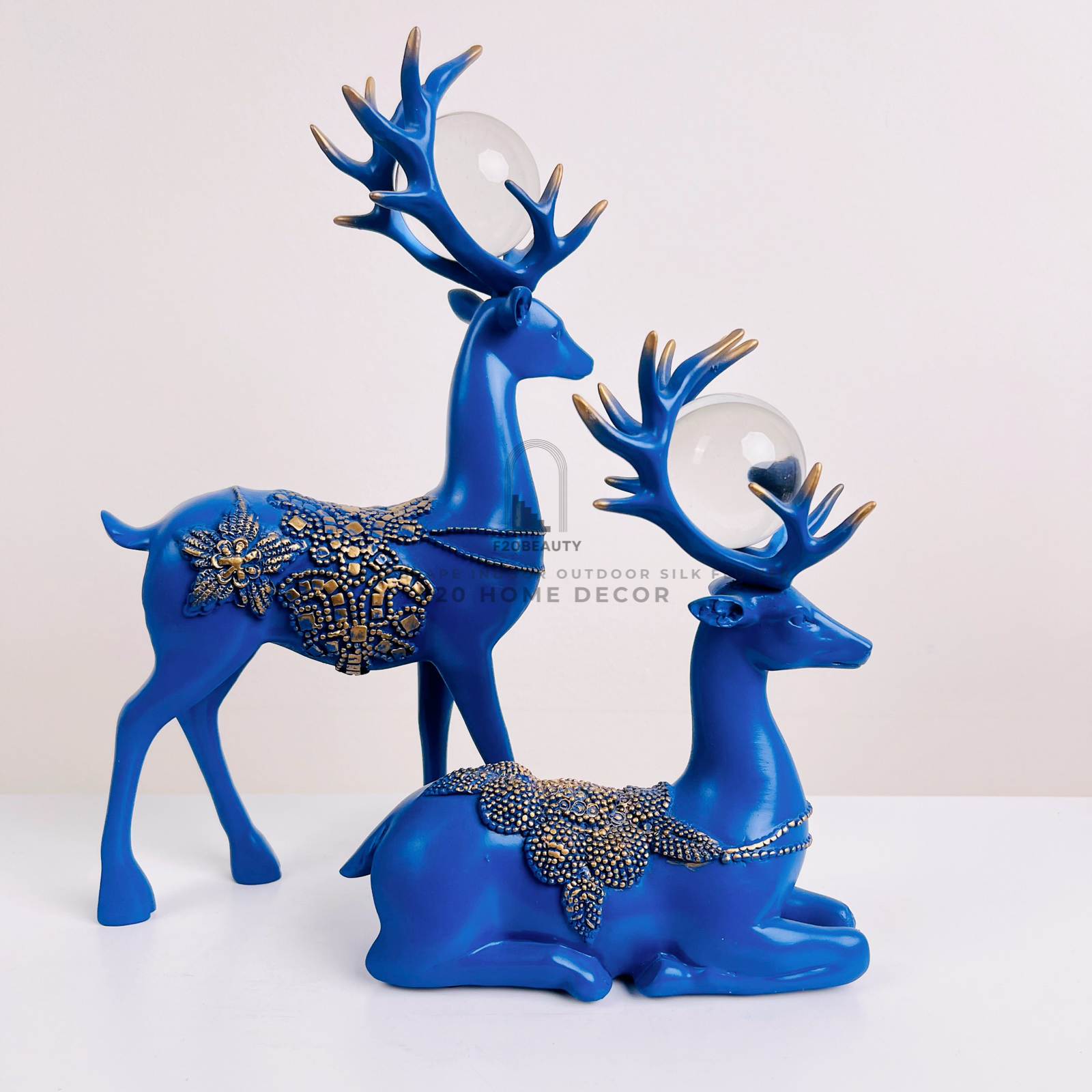 Tượng cặp hươu xanh đính châu