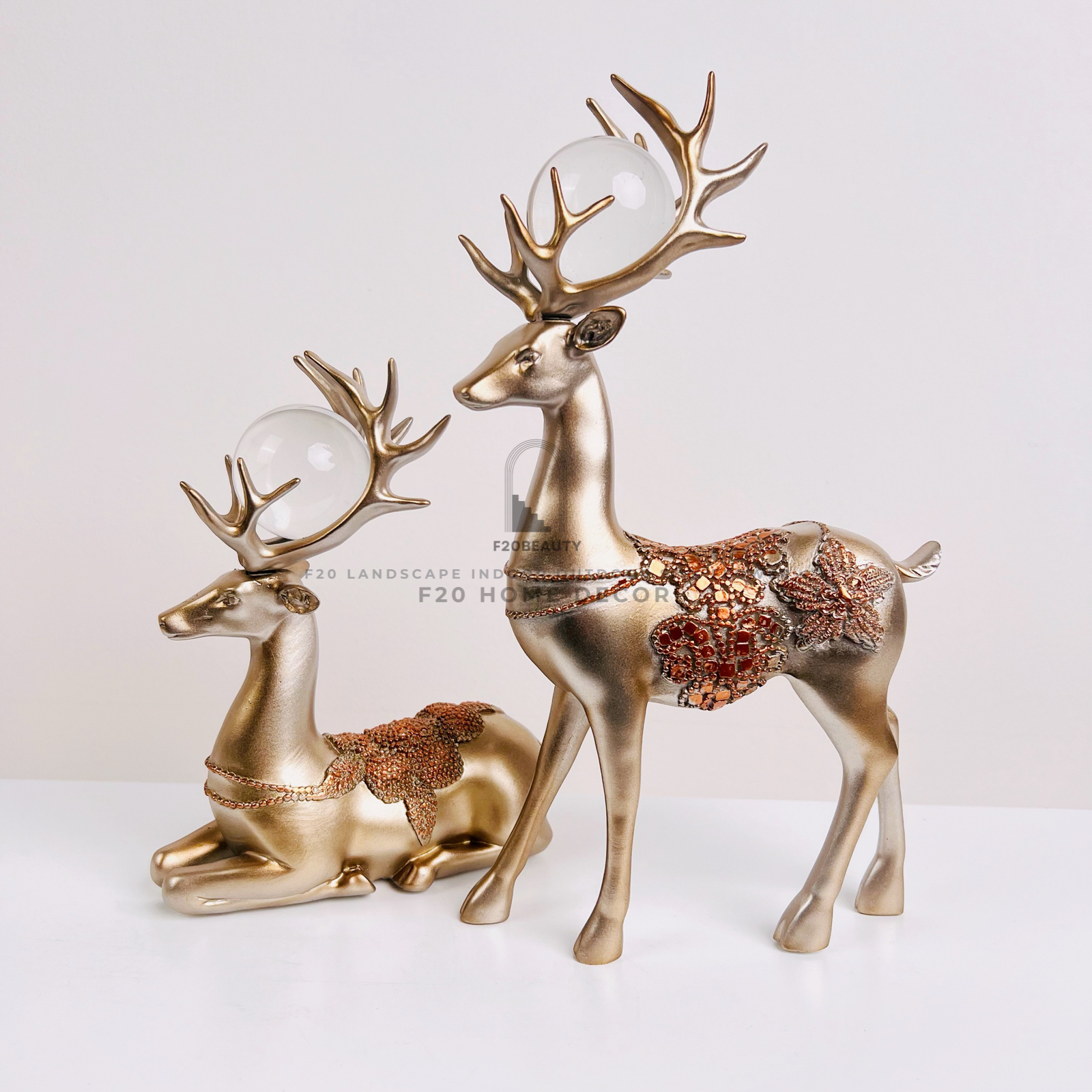 Tượng cặp hươu vàng đính châu