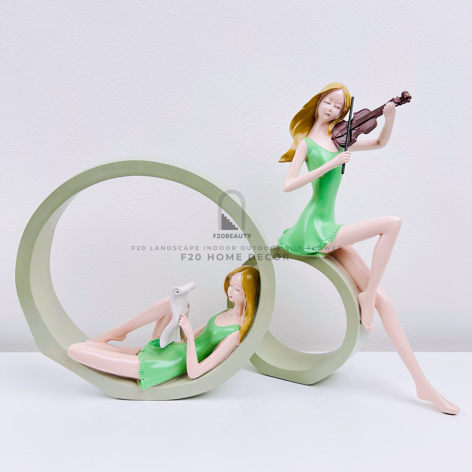 Tượng decor 2 cô gái đánh đàn trang trí phòng ngủ