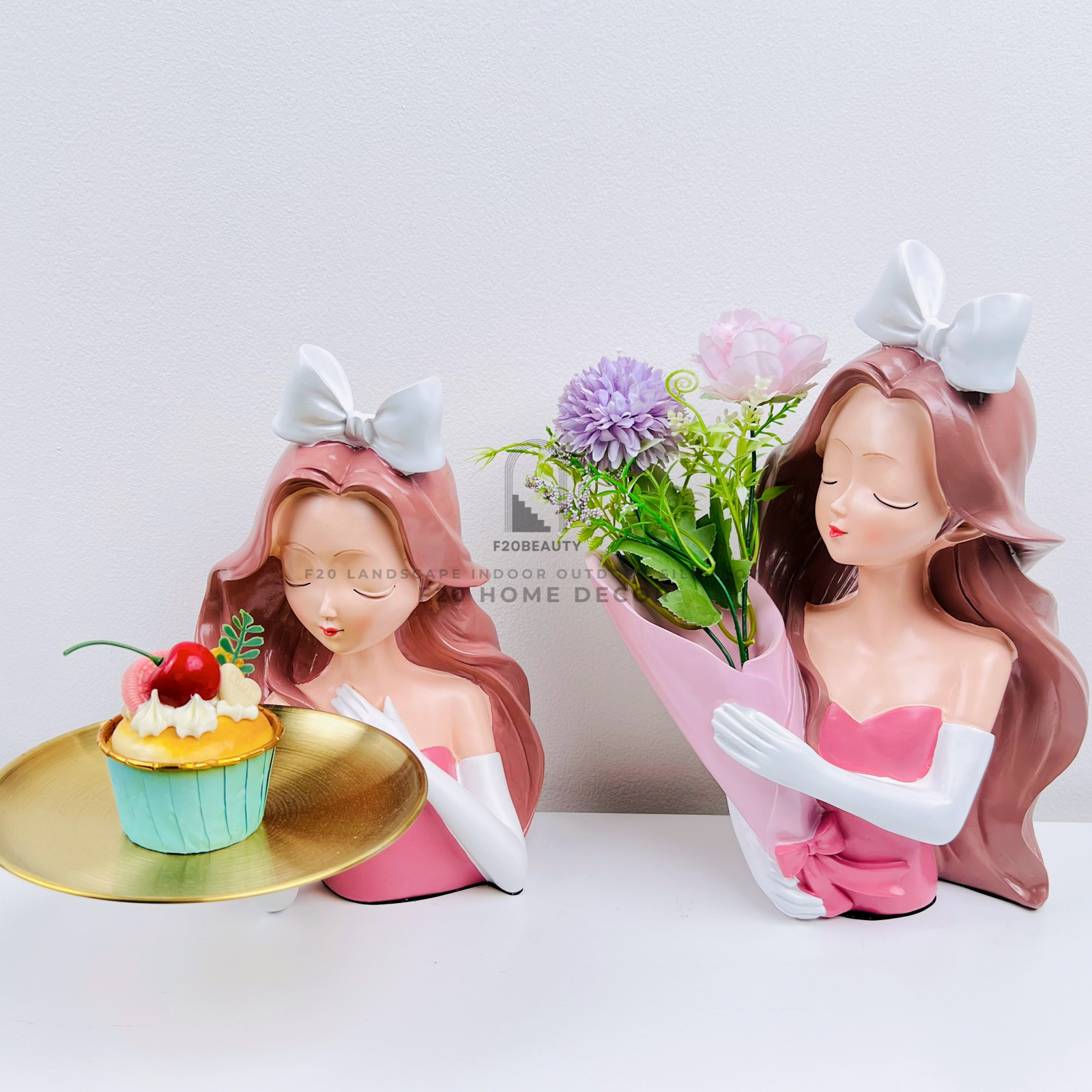 Tượng Cô Gái Pinky Vesace cắm hoa, bê đĩa