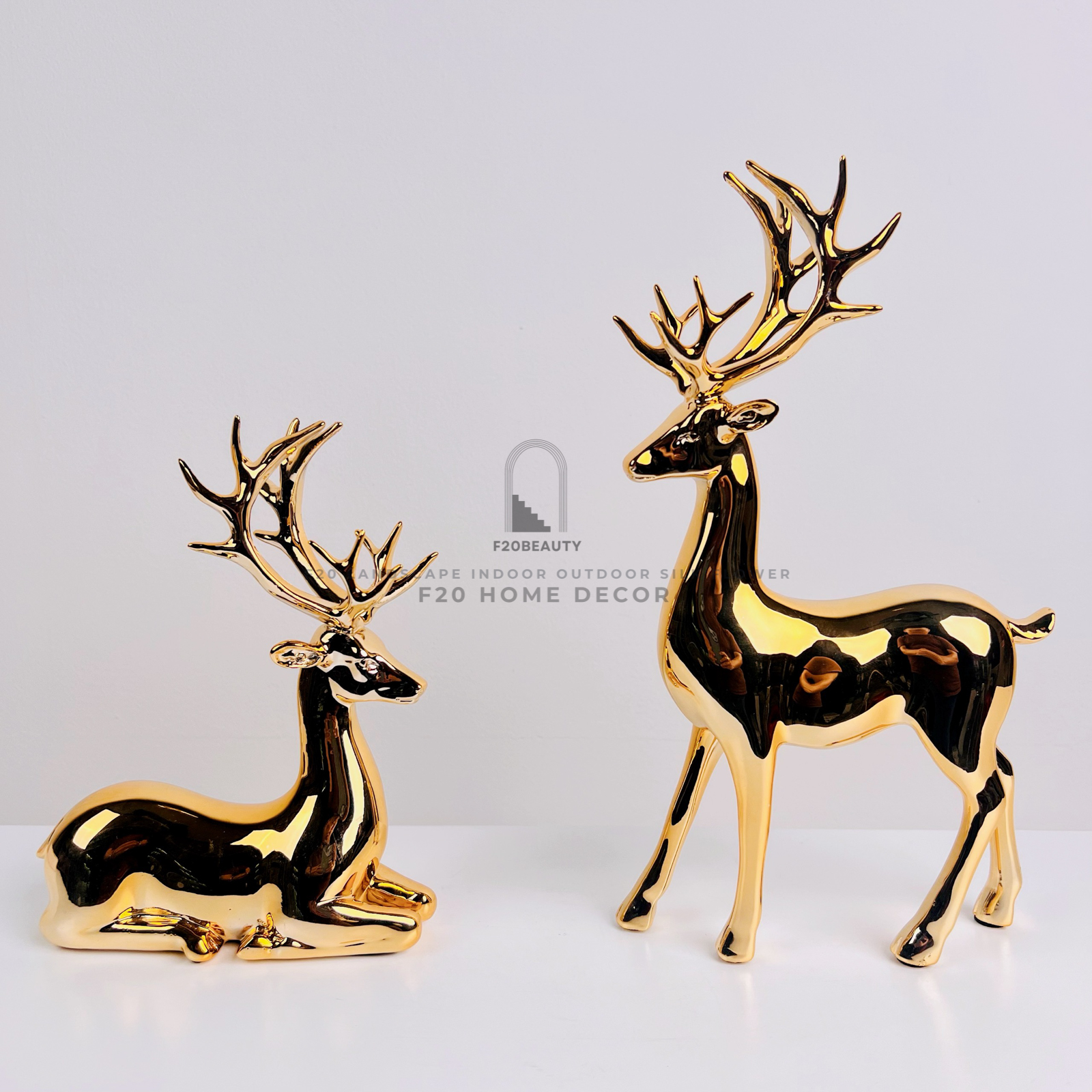 Tượng cặp hươu Royal Golden mạ vàng