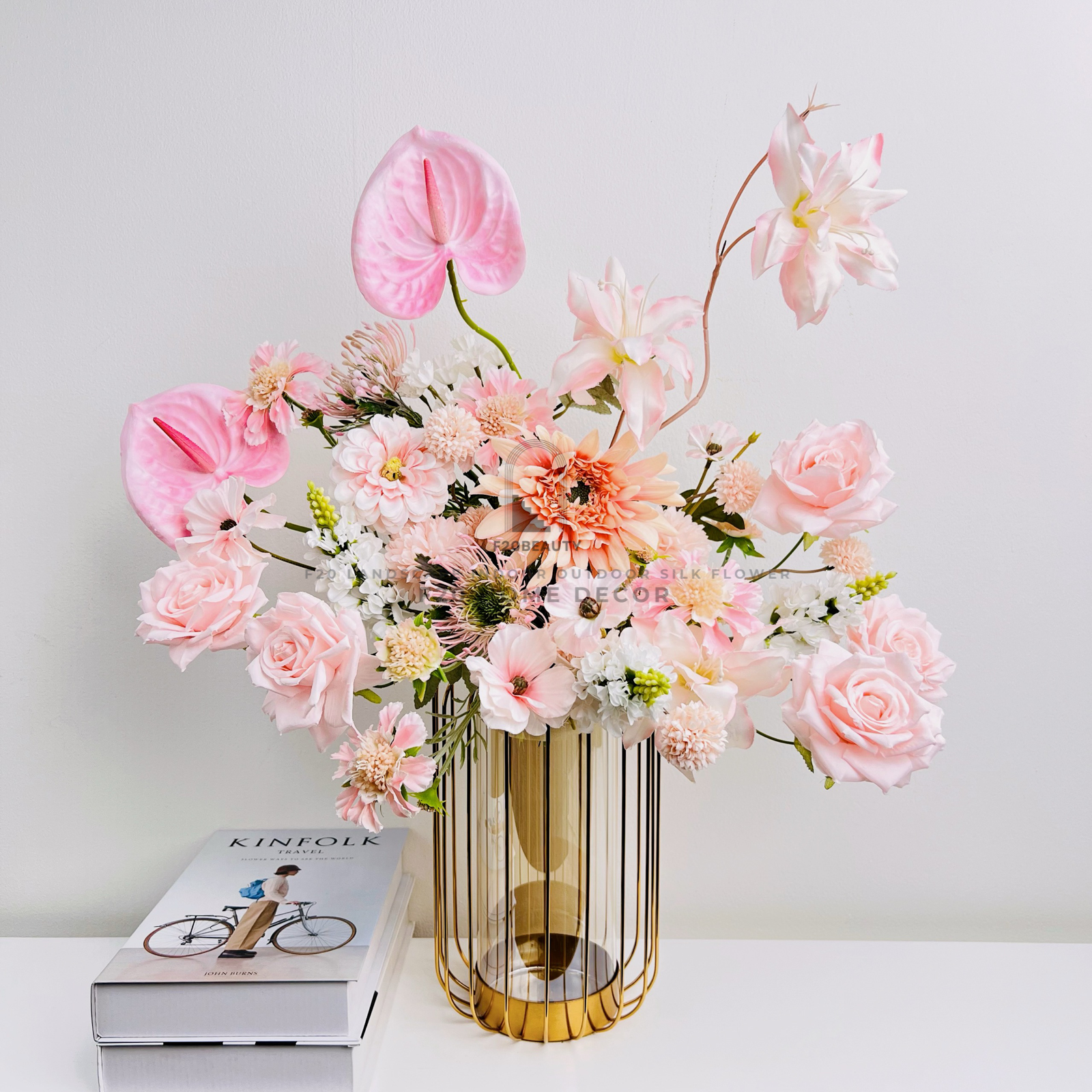 Bình hoa giả Pinky cắm sẵn để bàn đẹp