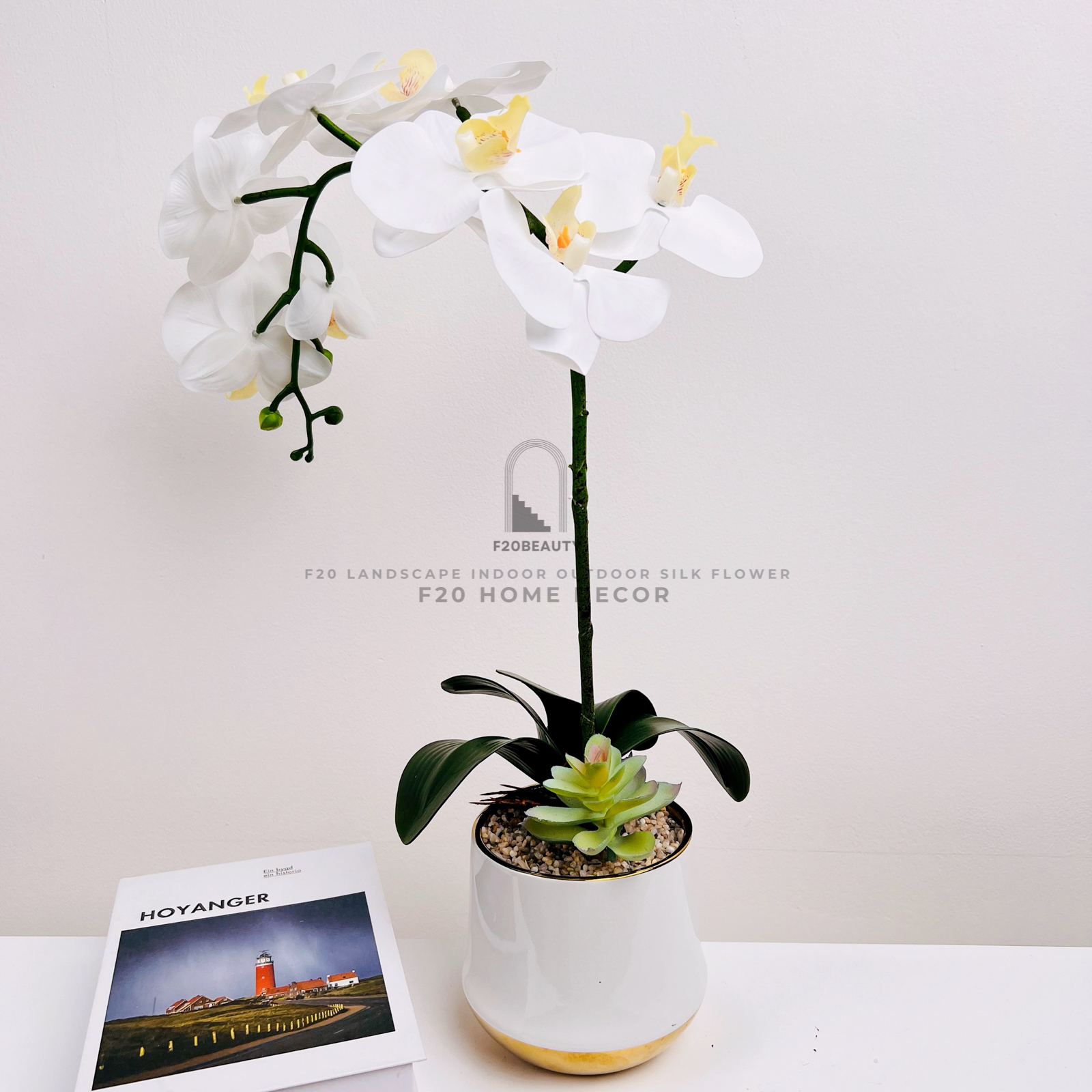 Bình hoa lan hồ điệp trắng cắm sẵn đề bàn đẹp