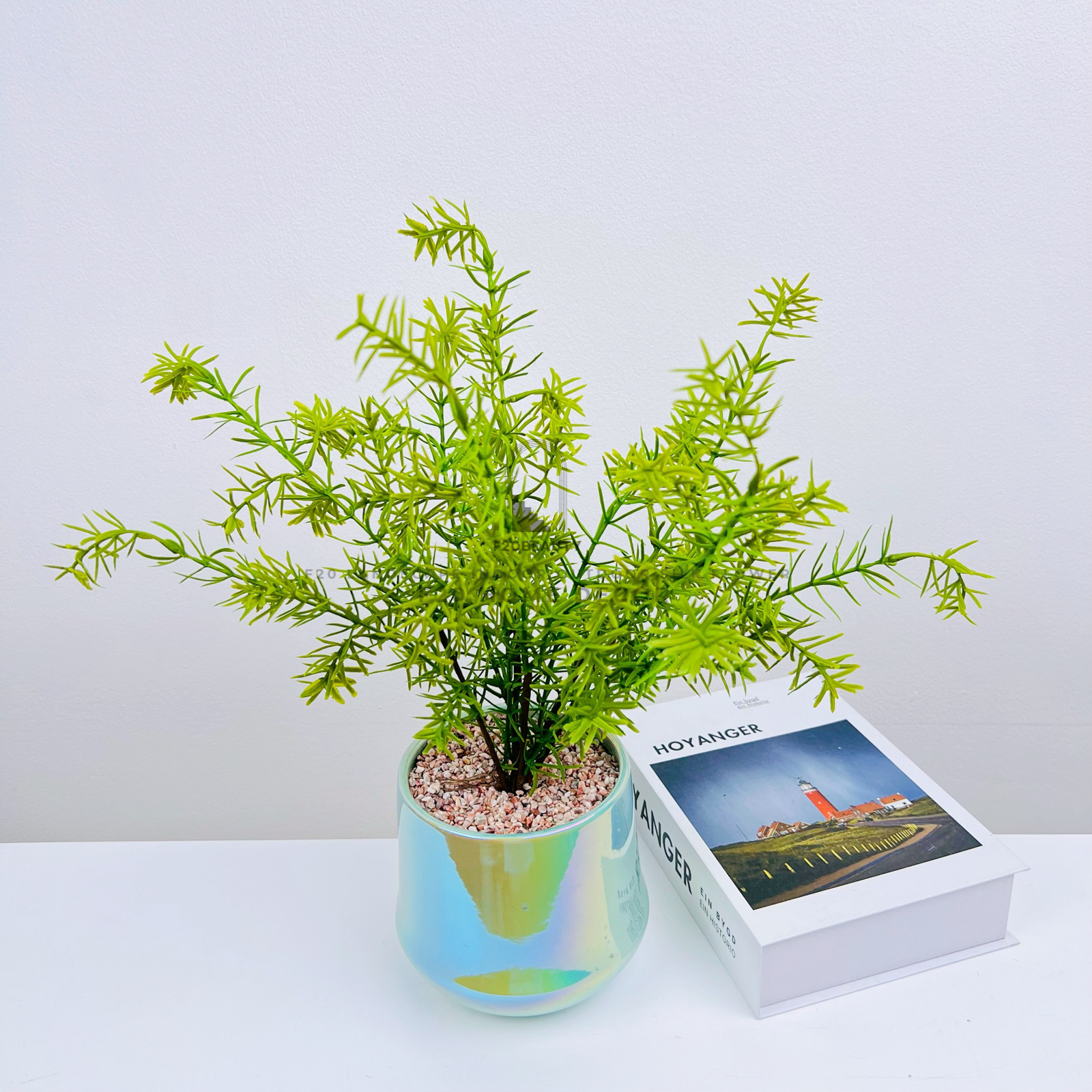 Chậu cây tùng bách giả để bàn trang trí bàn làm việc