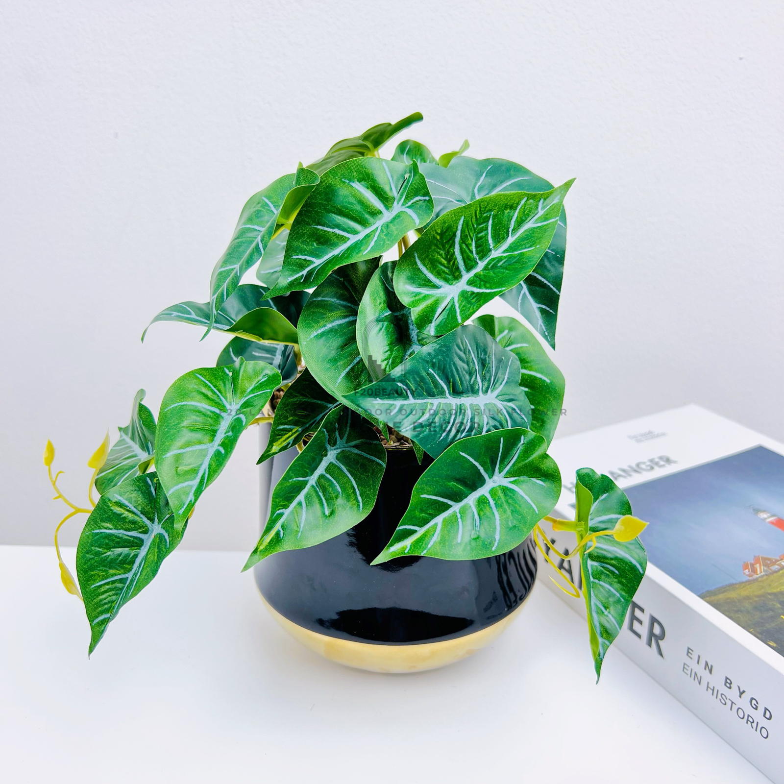 Chậu cây Philodendron White Wave giả để bàn trang trí phòng khách
