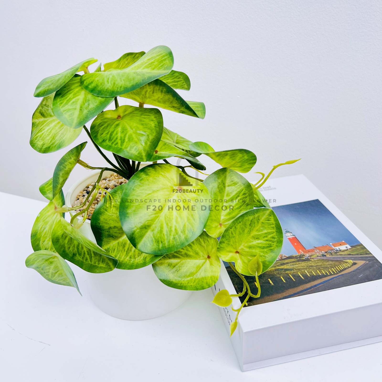 Chậu cây trầu bà Aureum giả để bàn trang trí bàn làm việc