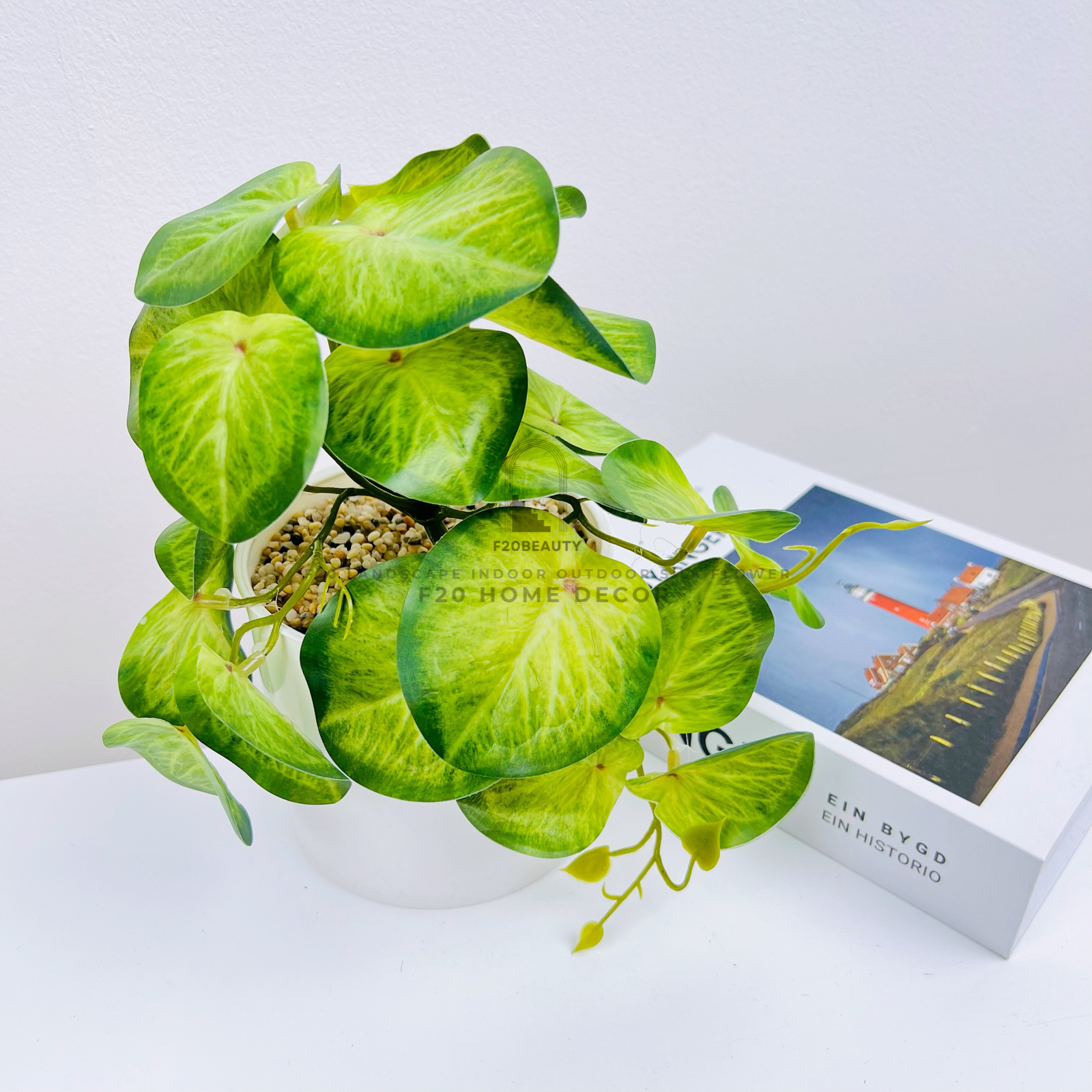 Chậu cây trầu bà Aureum giả để bàn trang trí phòng khách