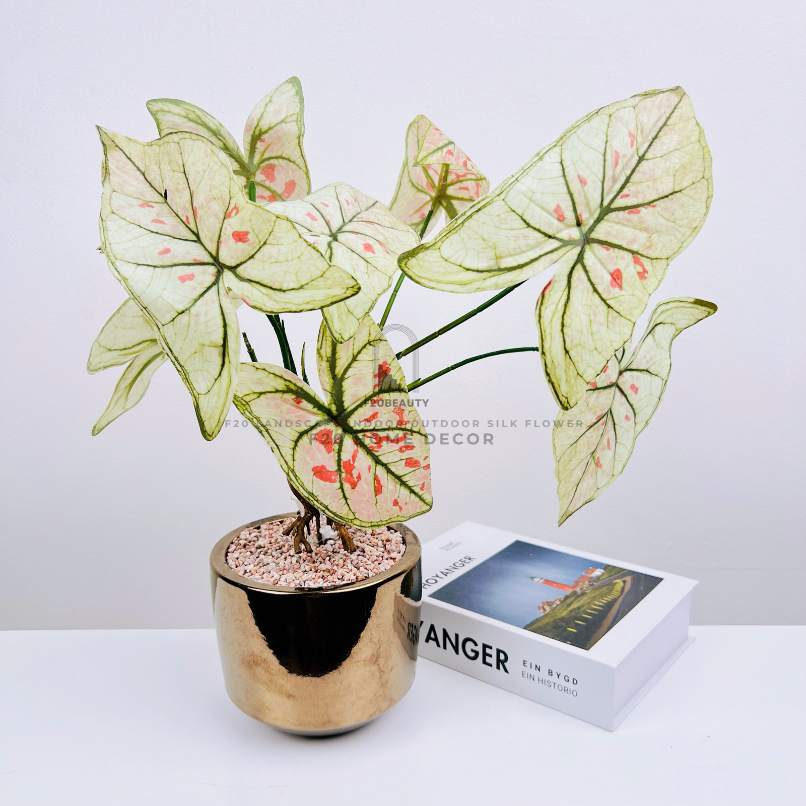 Chậu cây môn trắng hồng giả để bàn trang trí phòng ngủ