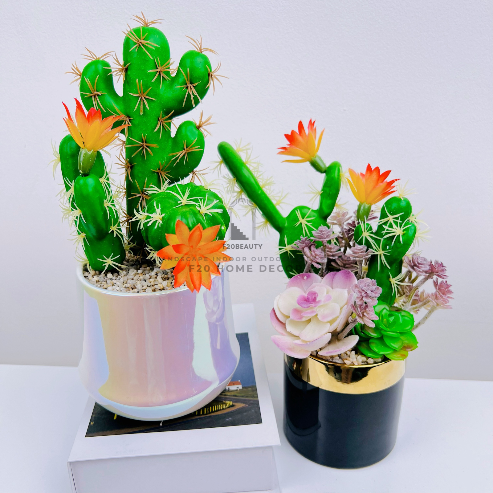 Chậu sen đá giả mix xương rồng để bàn – Giải pháp trang trí hiệu quả