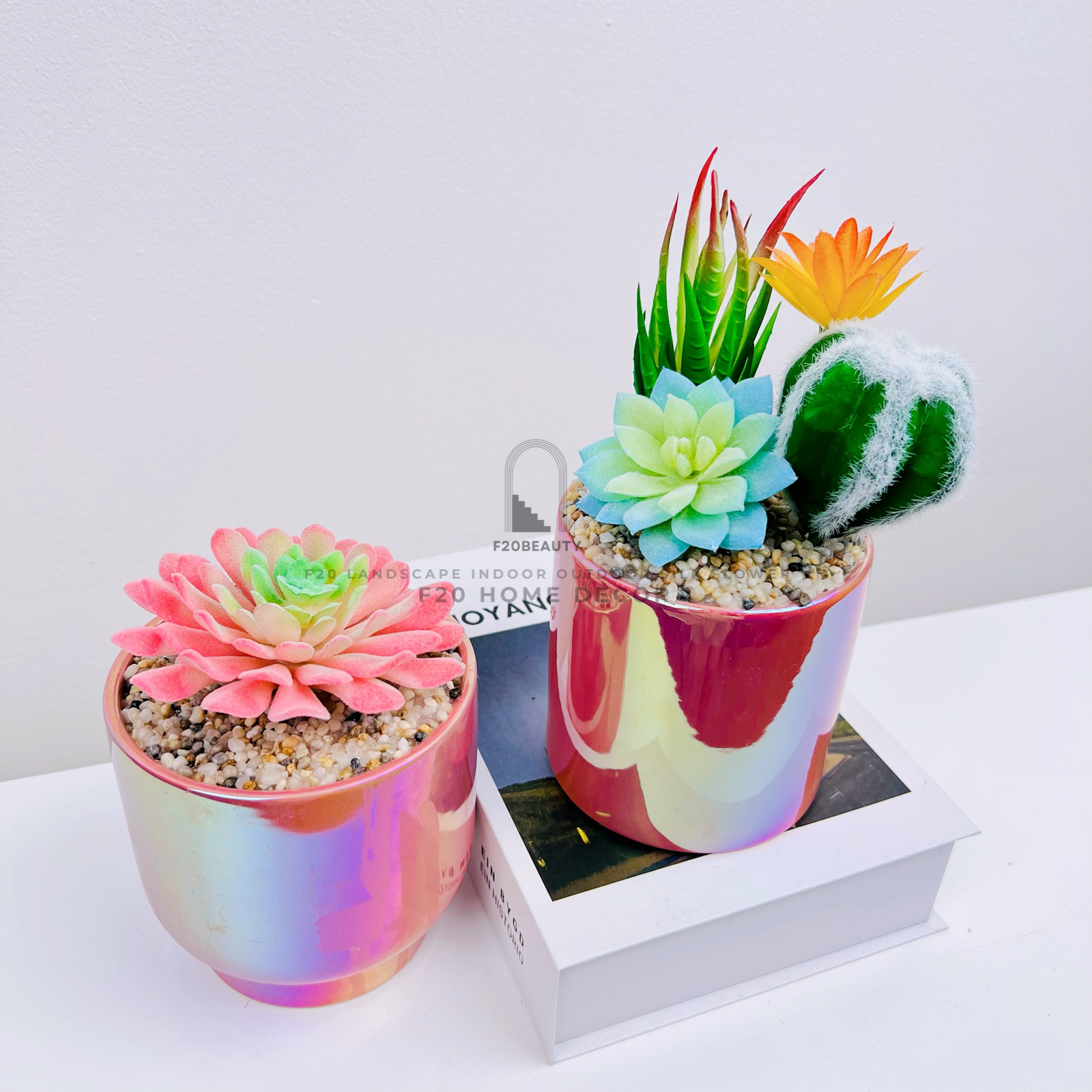 Chậu sen đá pha lê giả để bàn trang trí bàn làm việc