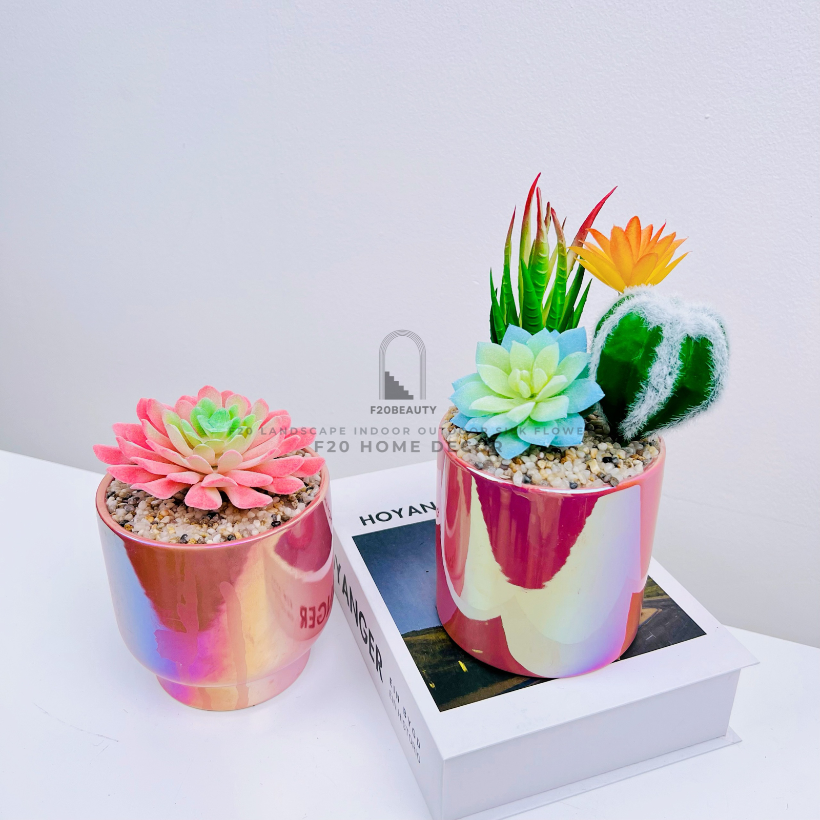 Chậu sen đá pha lê giả để bàn trang trí phòng ngủ