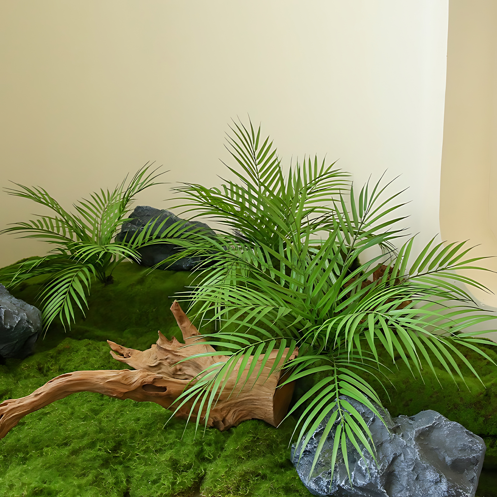 Cành cây dừa cảnh trang trí tiểu cảnh kết hợp thảm rêu