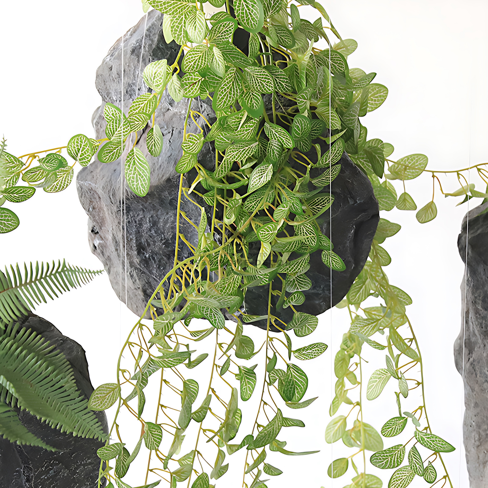 Cành cây bạch đàn giả treo tường trang trí với đá mô hình