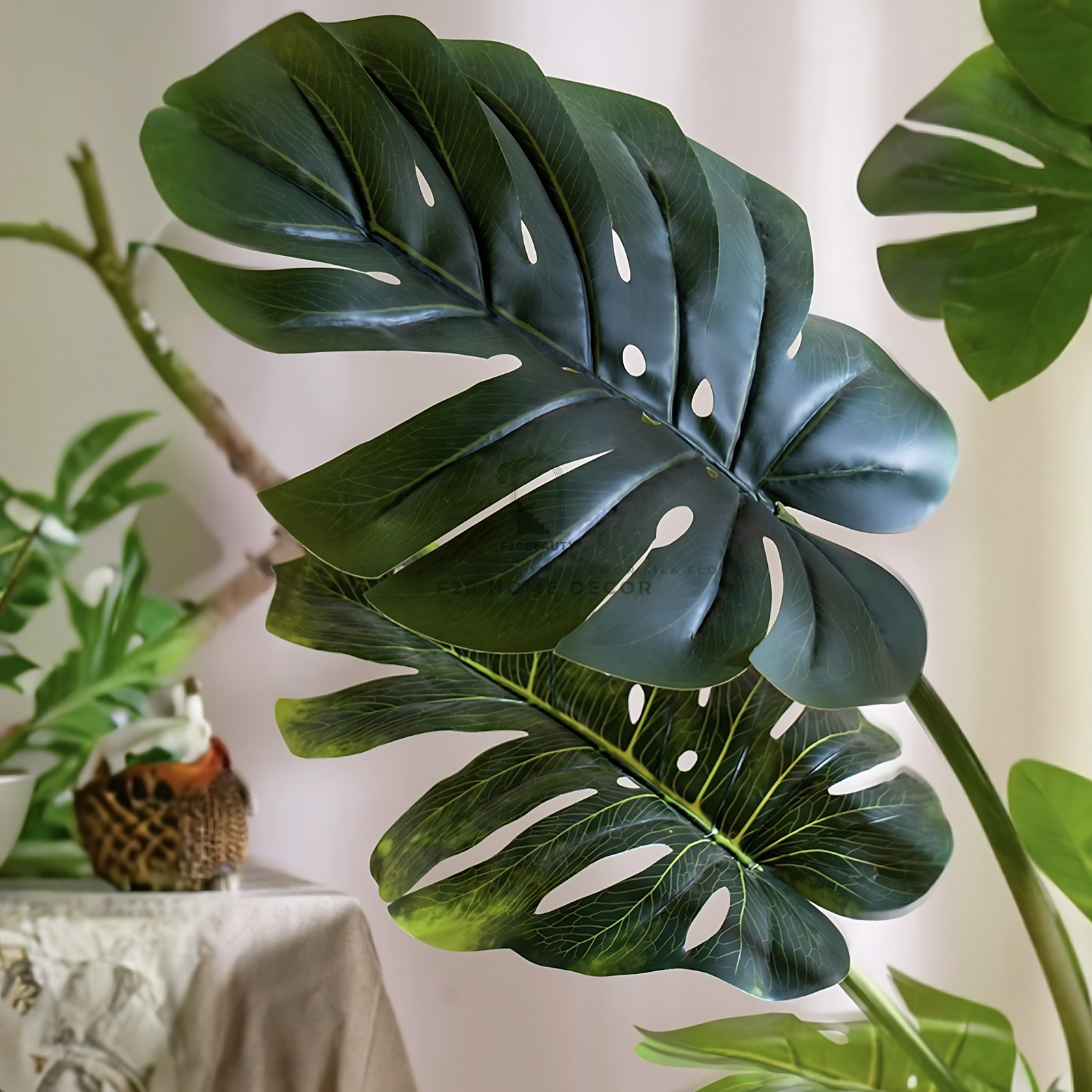 Chi tiết cành lá trầu bà Monstera giả cao cấp loại 3D đẹp sống động, chân thực, tinh xảo
