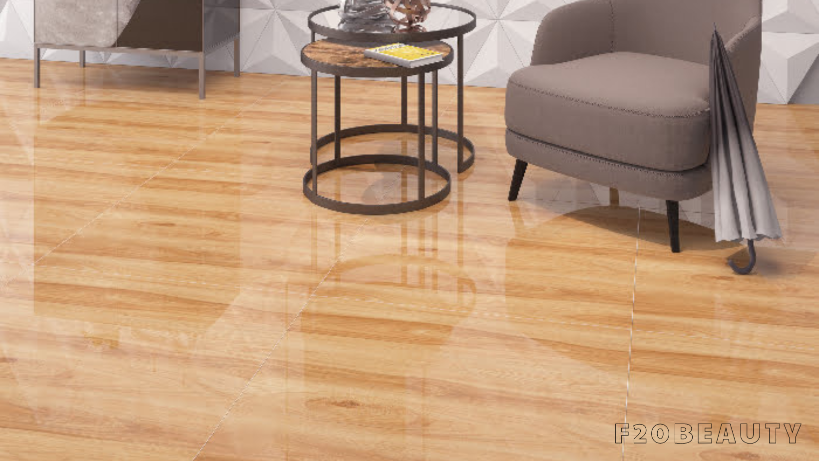 Hình ảnh sàn nhà được lát bằng gạch giả gỗ.