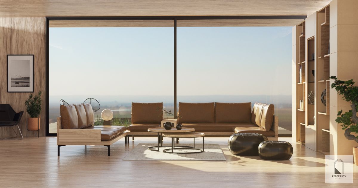 Hình ảnh vách ngăn bằng kính trong phòng khách, tạo sự thông thoáng