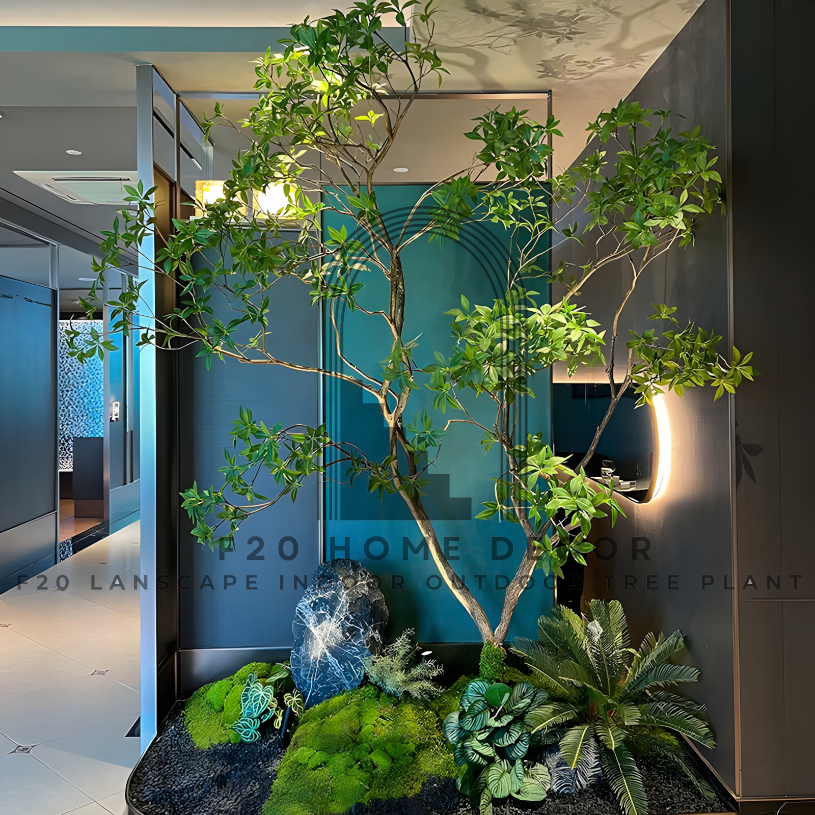 Cây Asabi giả thân gỗ nhiều nhánh trang trí góc phòng khách sạn