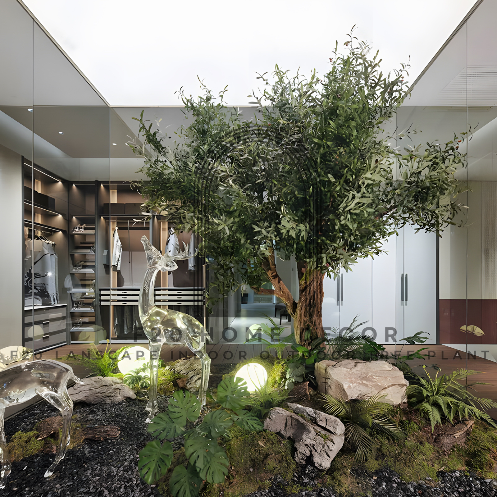 Cây Olive giả tán rộng thân thẳng cổ thụ trang trí nội thất