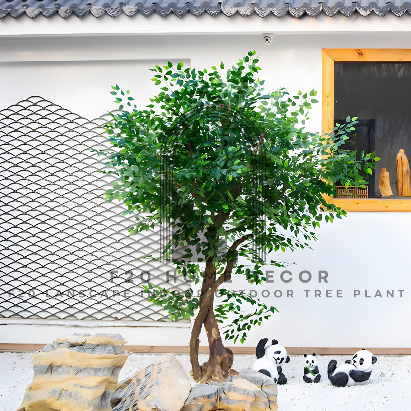 Cây si giả trang trí quán cafe với tán lá cây xanh mát