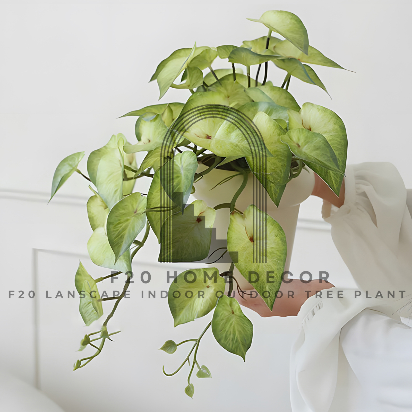 Hình ảnh chậu cây rủ giả trang trí chậu cây nhỏ để bàn làm việc, kệ console