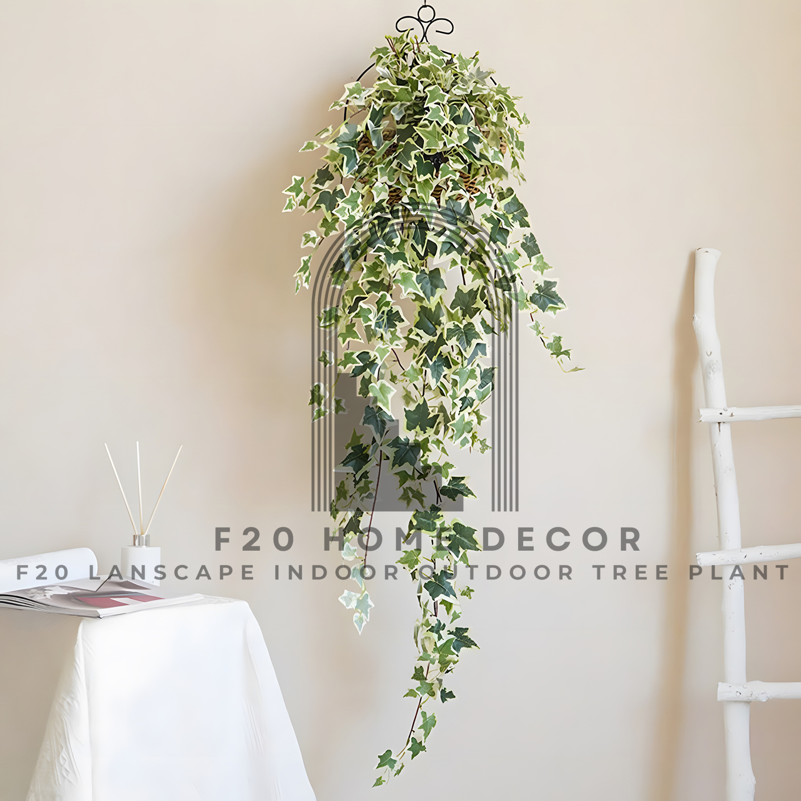 MS02 - Thường xuân trắng - Với màu xanh trắng cành cây rủ treo tường 130cm tô điểm không gian