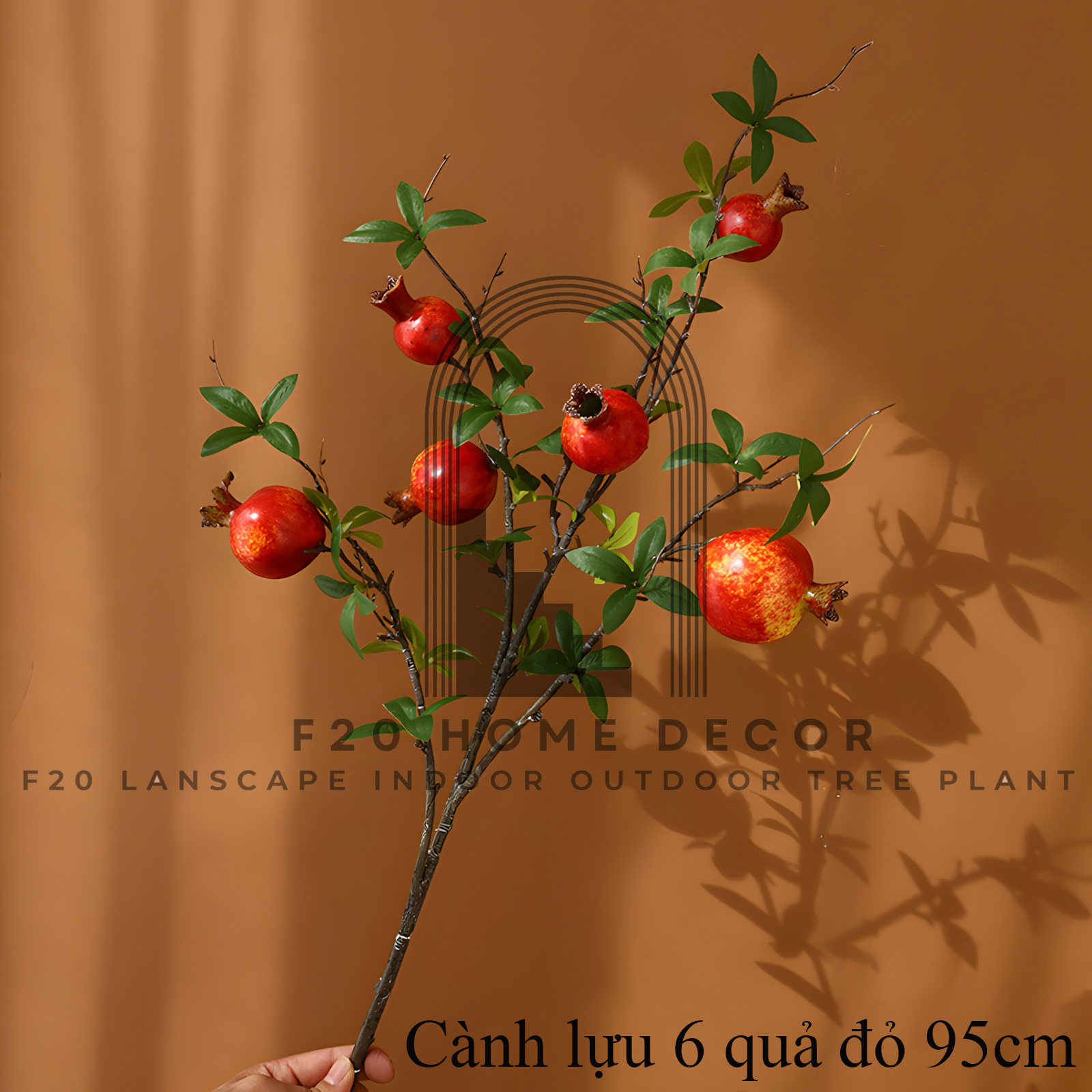 Chi tiết cành lựu 6 quả màu đỏ dài 95cm