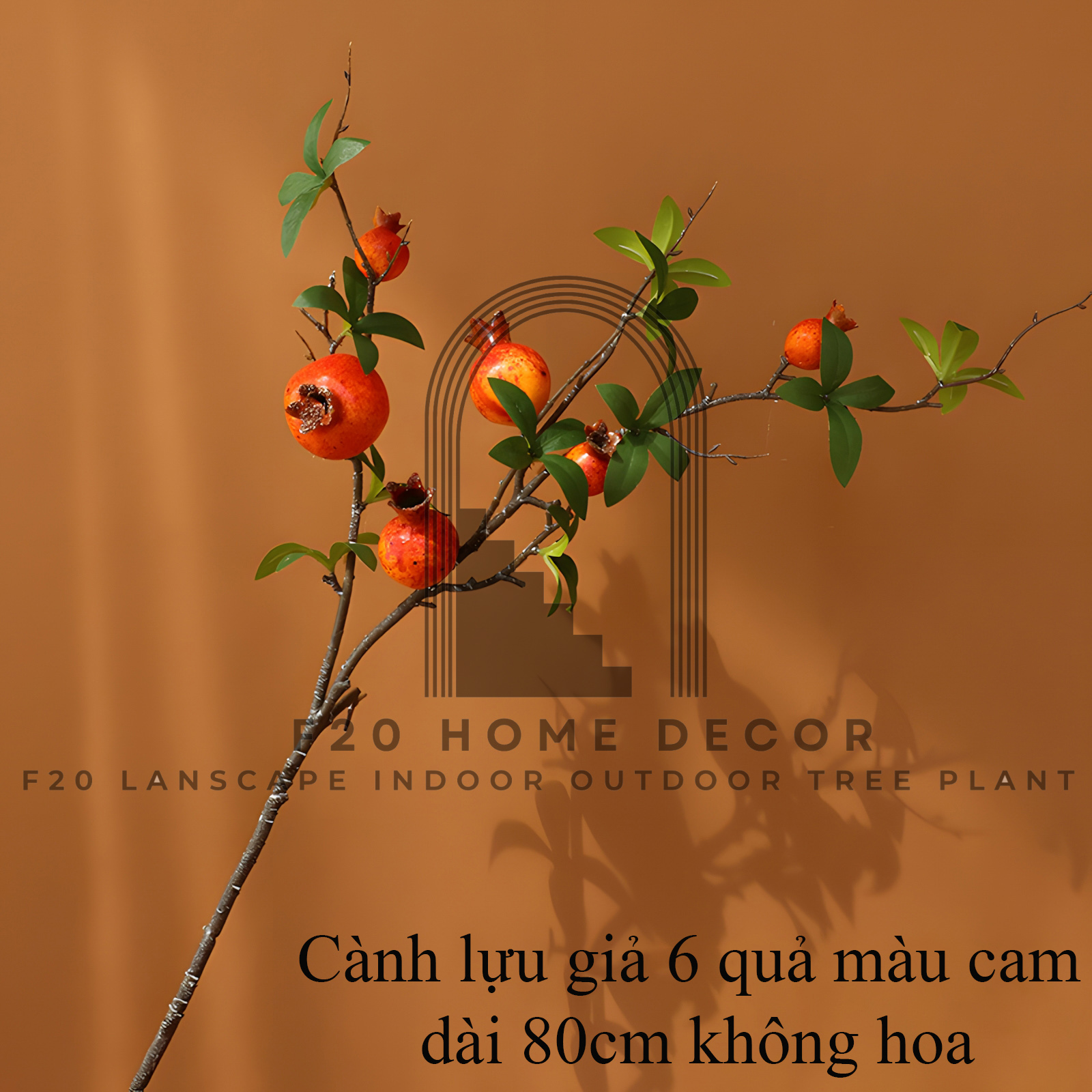 Chi tiết cành lựu 6 quả màu cam dài 80cm không hoa