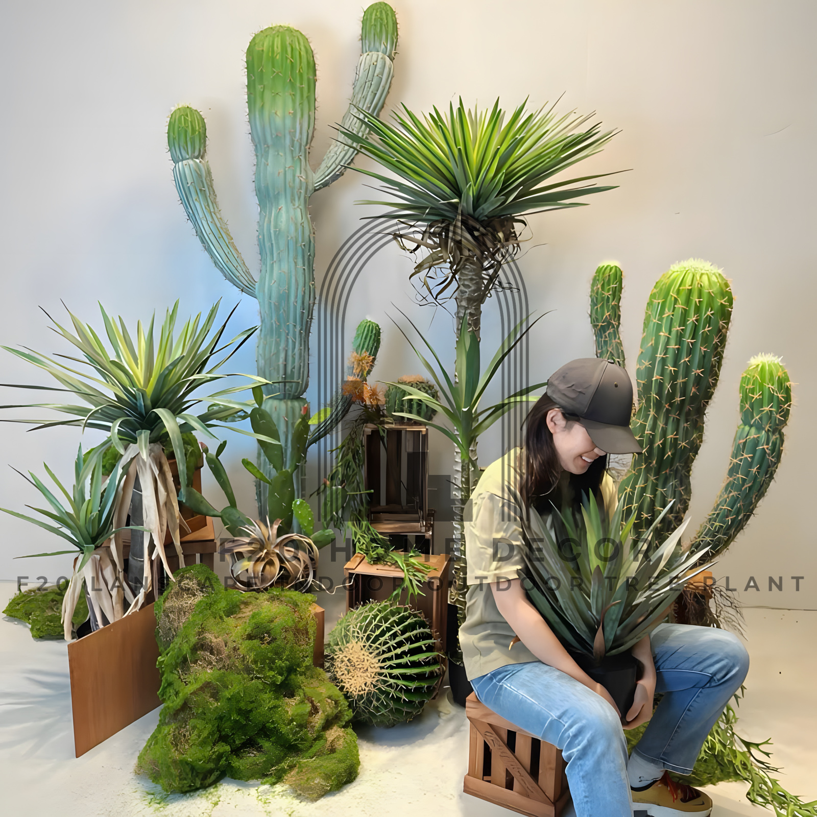 Tiểu cảnh xương rồng tai thỏ mix phát tài giả decor Studio