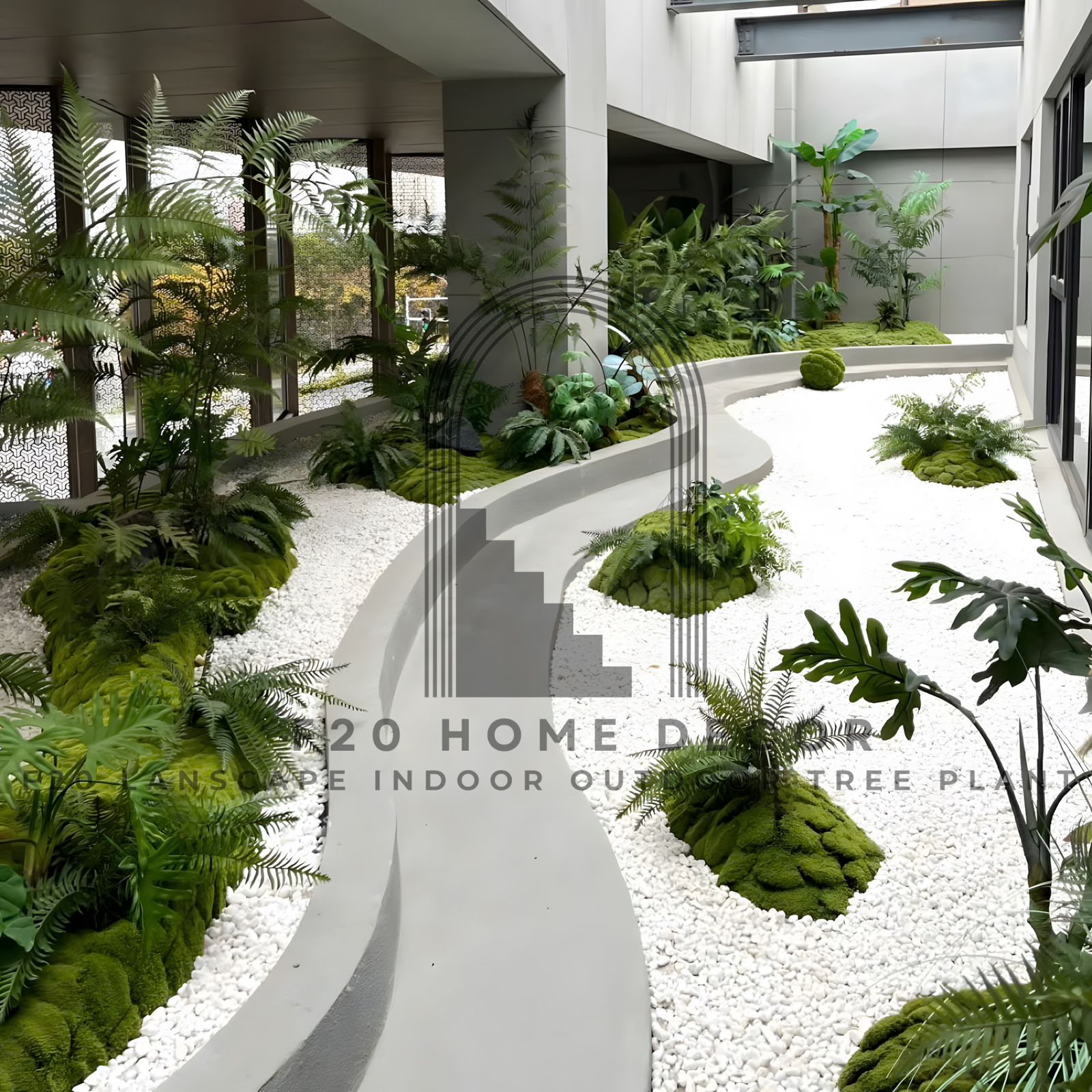 Tiểu cảnh cây giả nhiệt đới trang trí sân thượng