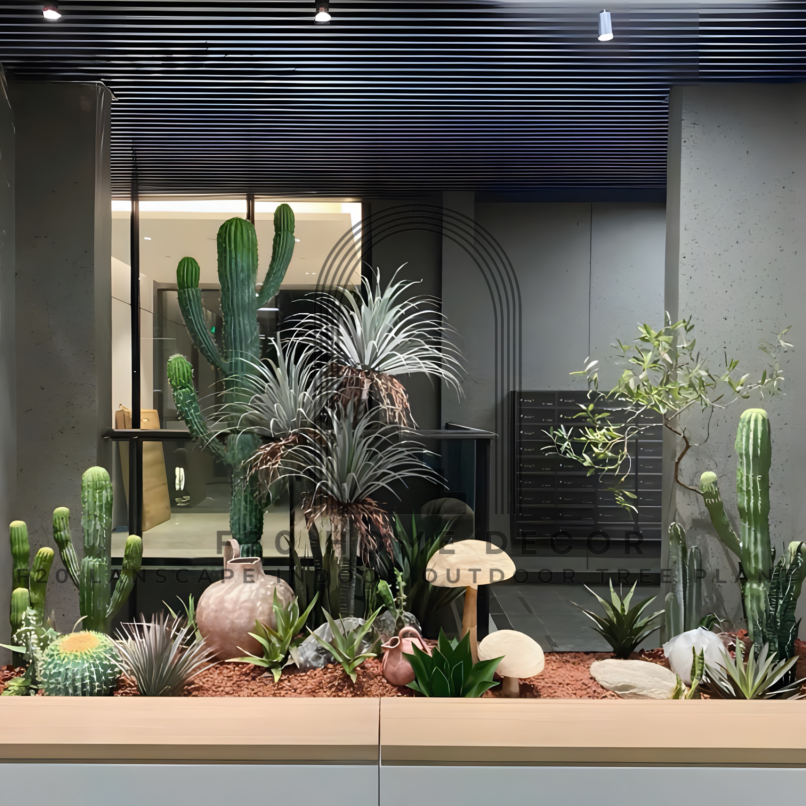 Tiểu cảnh xương rồng sa mạc giả trang trí hành lang