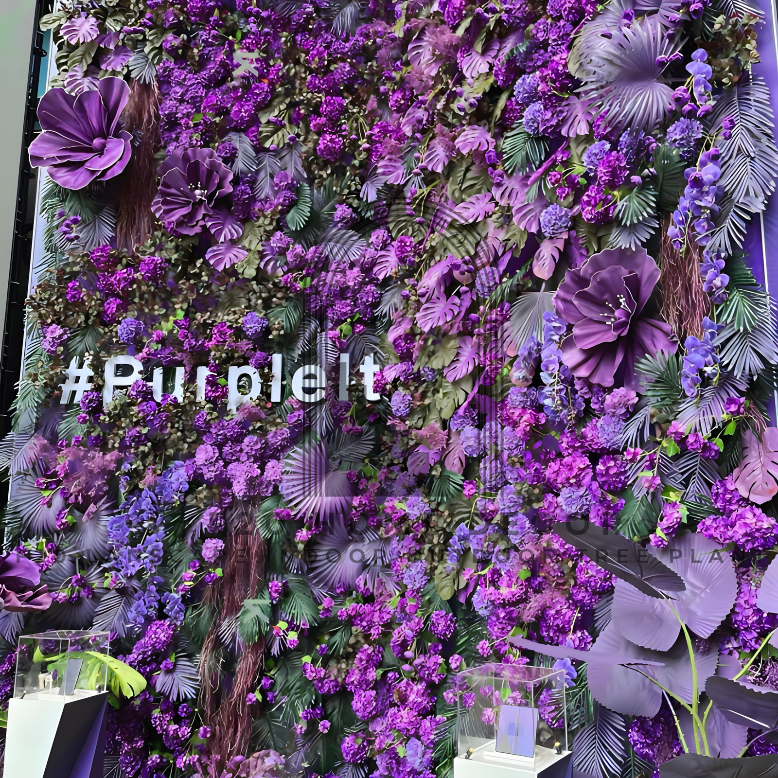 Chi tiết Tiểu cảnh tường cây giả tone tím trang trí sự kiện