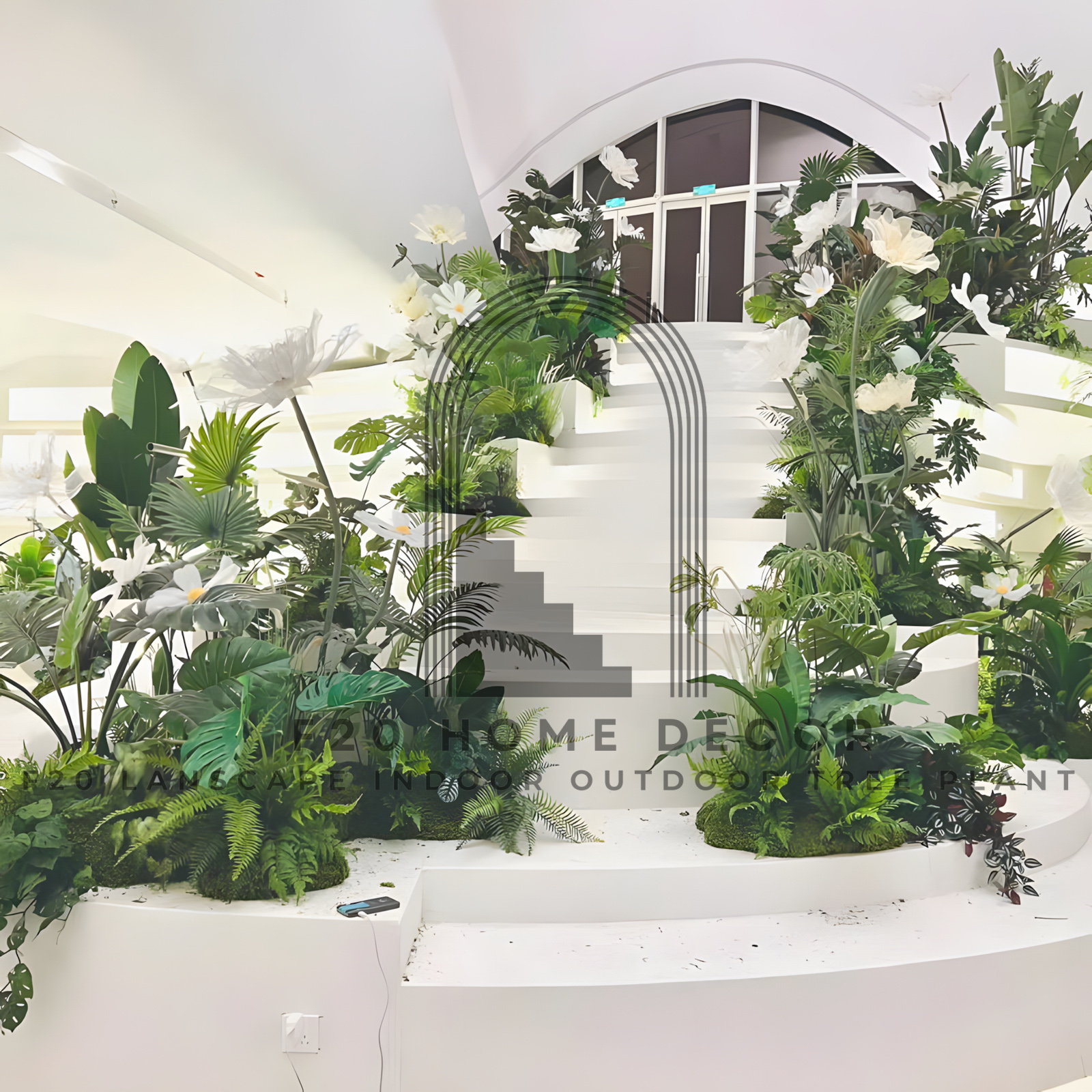 Trang trí sảnh nhà hàng tiệc cưới với tiểu cảnh cây giả