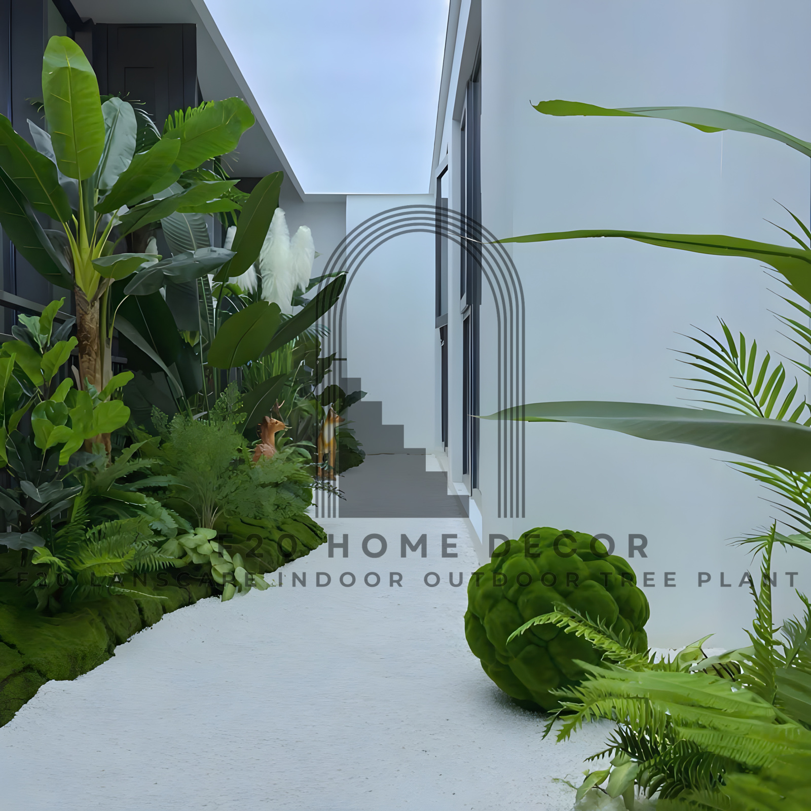 Setup tiểu cảnh cây giả theo phong cách nhiệt đới trang trí quán cafe Rooftop