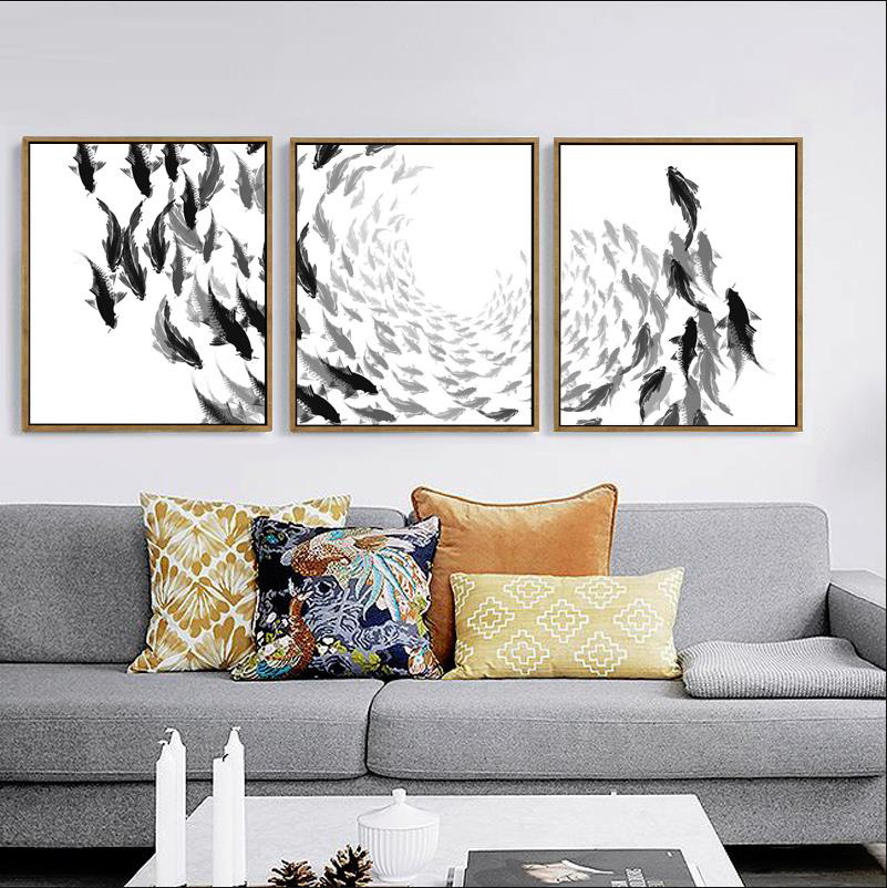 Tranh treo tuong phong cách đơn giản bầy cá đại dương