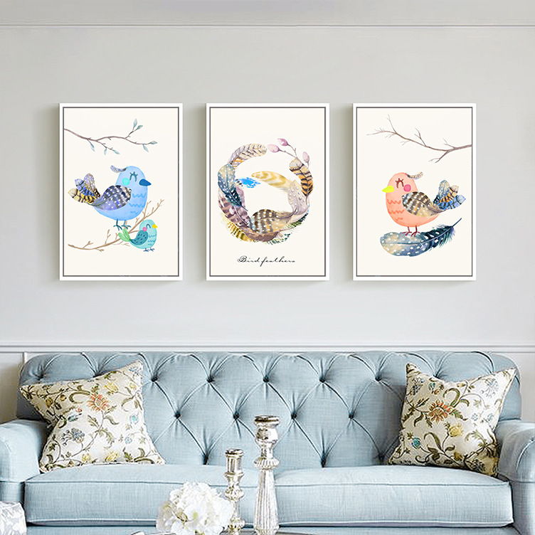 Tranh treo tường 3 bức hiện đại cặp chim bồ câu