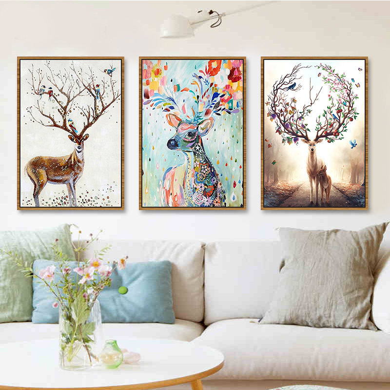 Bộ tranh treo tường hươu và mùa xuân