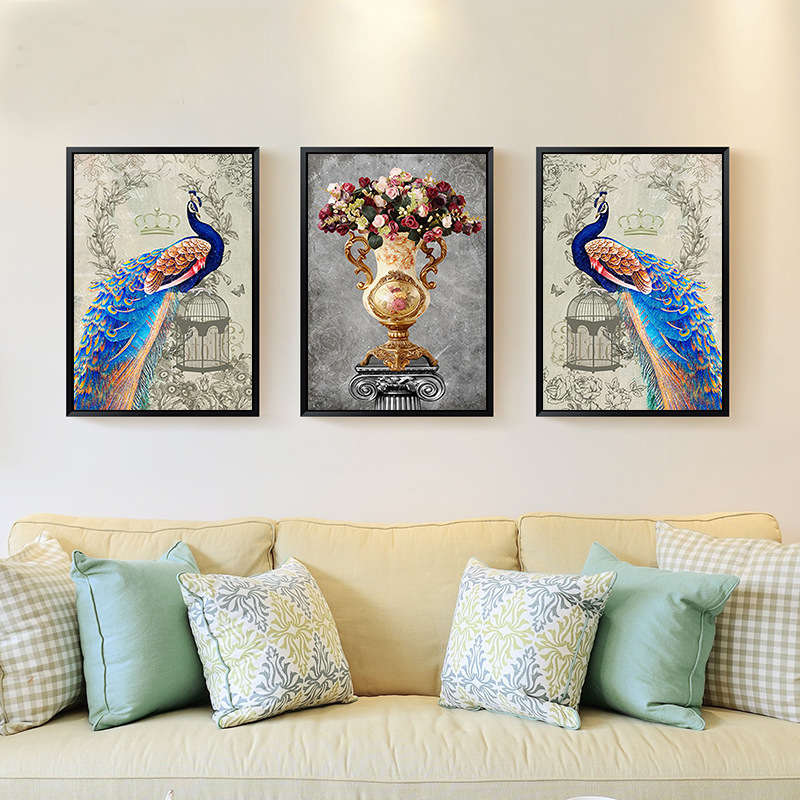 Bộ Tranh treo tường cổ điển Khổng Tước và bình hoa