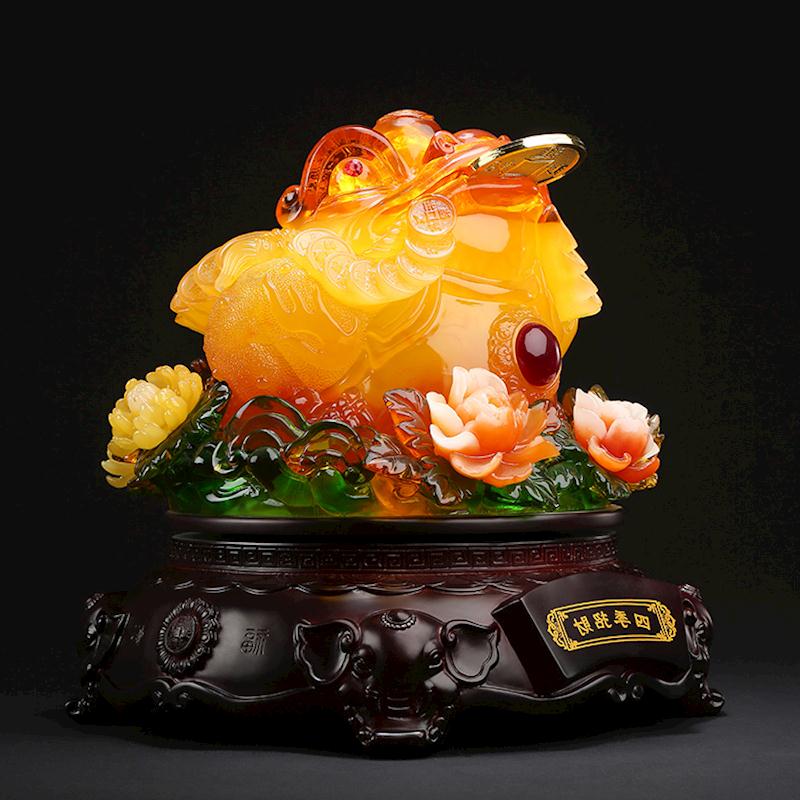 Cóc ngậm tiền và hoa mẫu đơn size vừa màu vàng