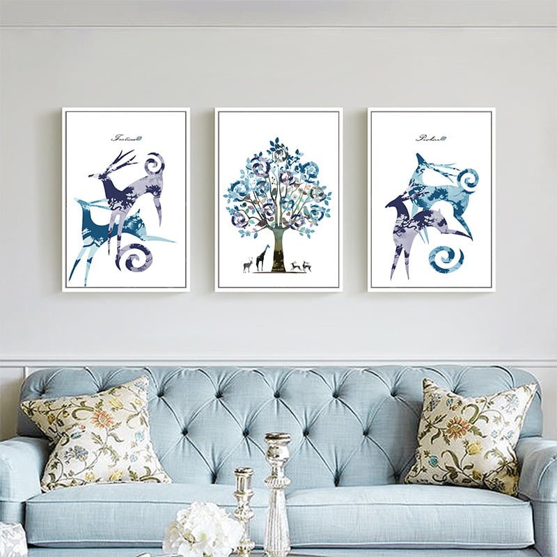 Tranh treo tường rừng và đàn hươu