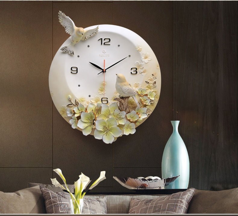 Đồng hồ treo tường cao cấp điêu khắc chim uyên ương