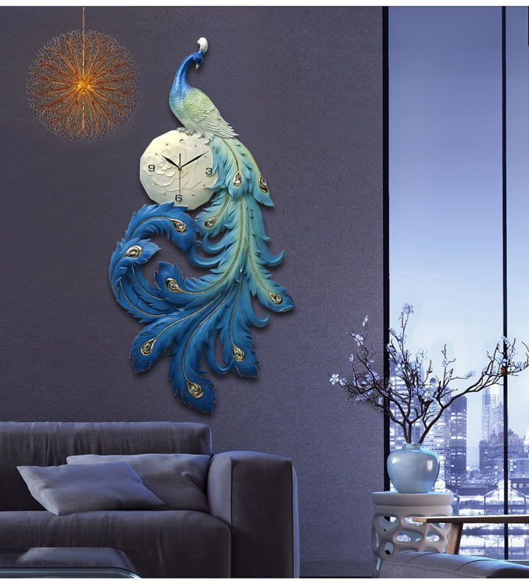Đồng hồ treo tường cao cấp chim công xanh
